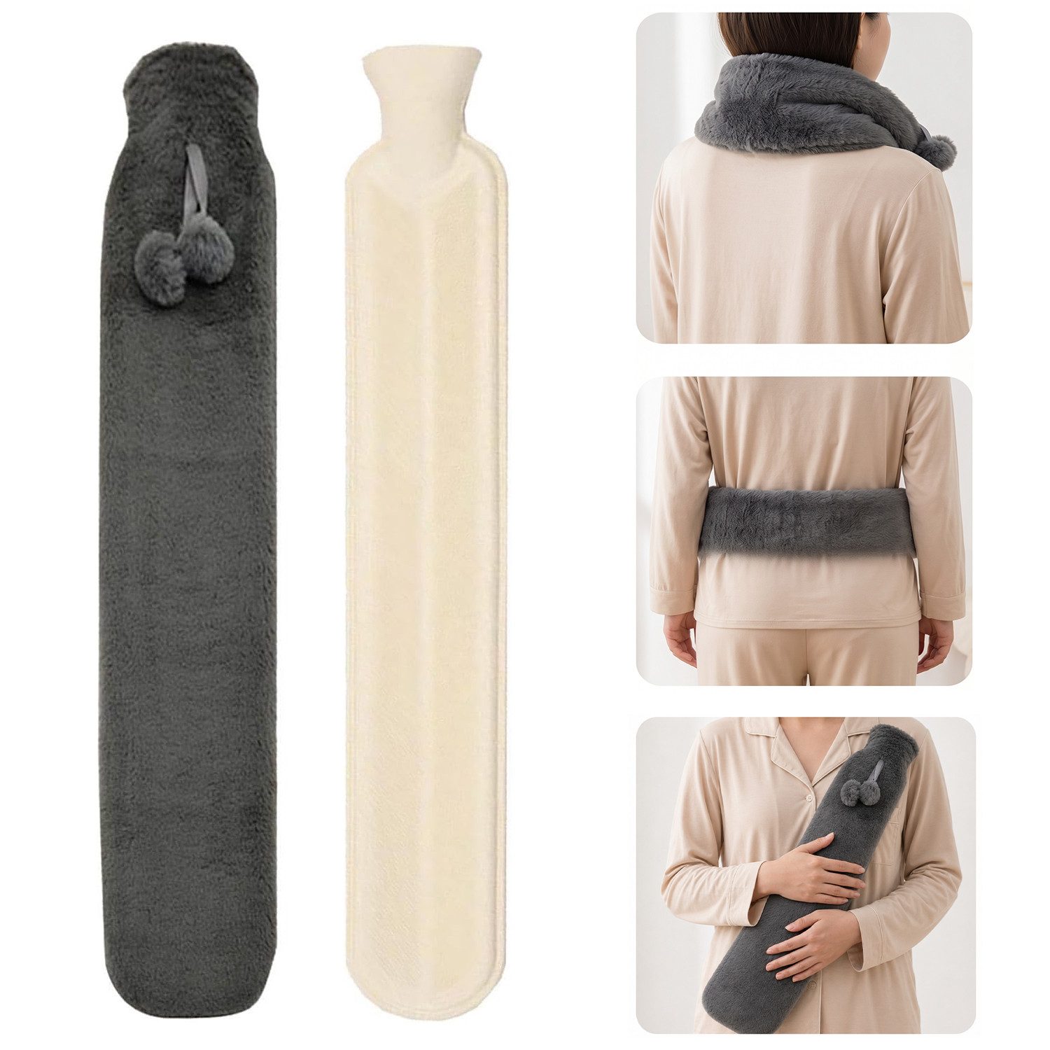 Refined Living Wärmflasche Lange Wärmflasche mit weichem Bezug 2 L Nackenwärmflasche 72 x 12cm, (Hot Water Bottle Bettflasche Schlauch Gummi-wärmflasche mit bezug, 1-tlg., Große Wärmeflasche für Rücken Nacken Schulter Taille Unterleib Beine), Geburtstagsgeschenk für Ältere, Eltern, Freundinnen und Kinder