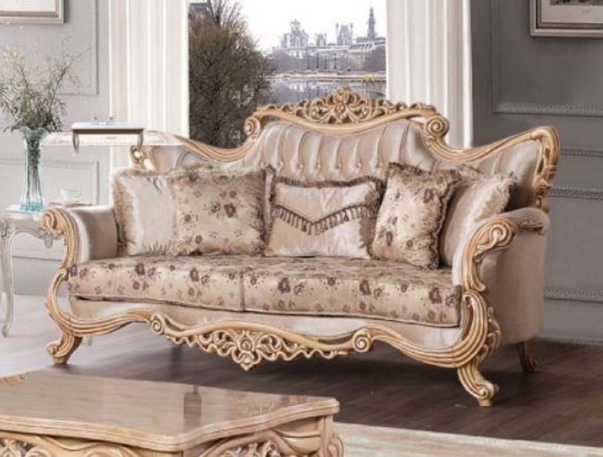 Casa Padrino Sofa mit Beige / Prunkvolles Sofa elegantem Sofa / Muster Wohnzimmer - Möbel Naturfarben Luxus Barock Edel - Barock & Braun - Prunkvoll