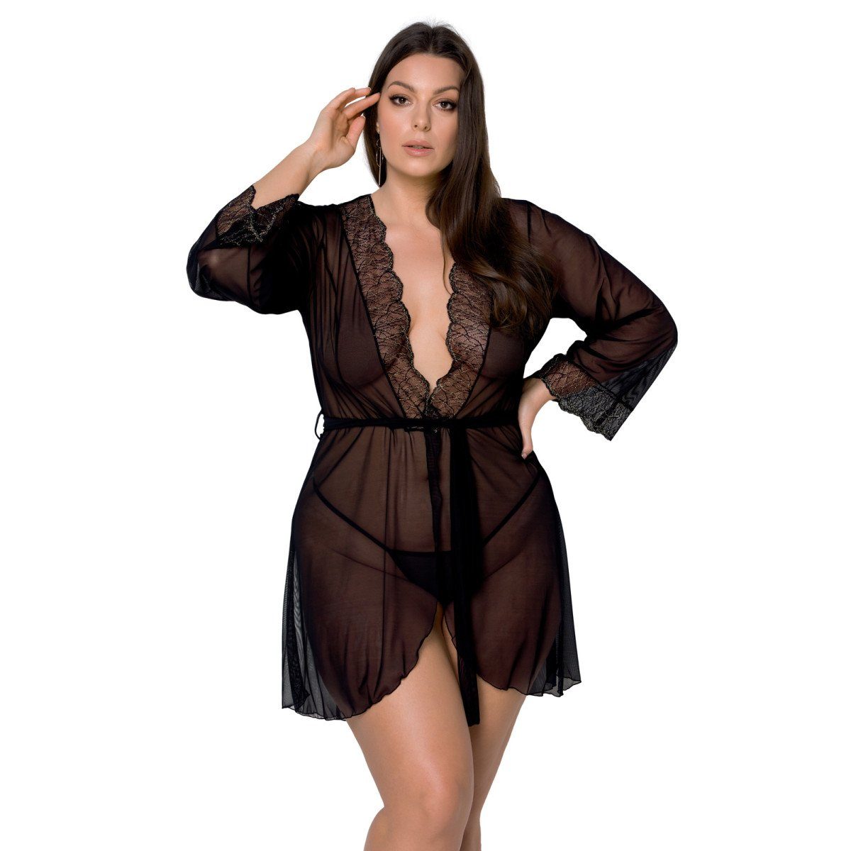 Passion Size Plus Kimono PS Amberly Size Plus peignoir black - (X45L,X67L)