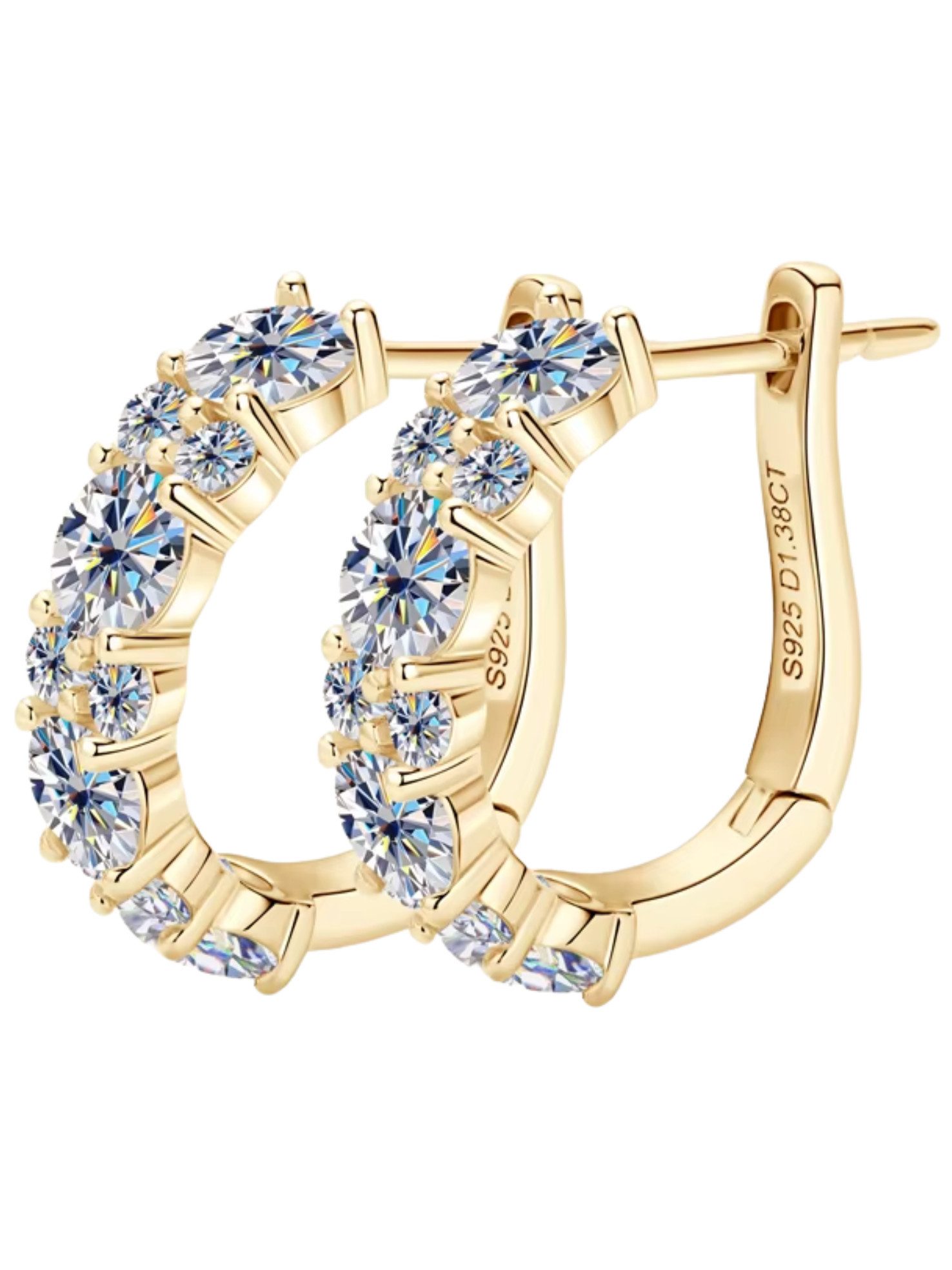 S&T Design Paar Creolen Moissanit Creolen 925 Silber 18K Weissgold Damen Ohrringe (Sterling Silber 925, inkl. Schmuckbox), Echtschmuck Damenohrringe