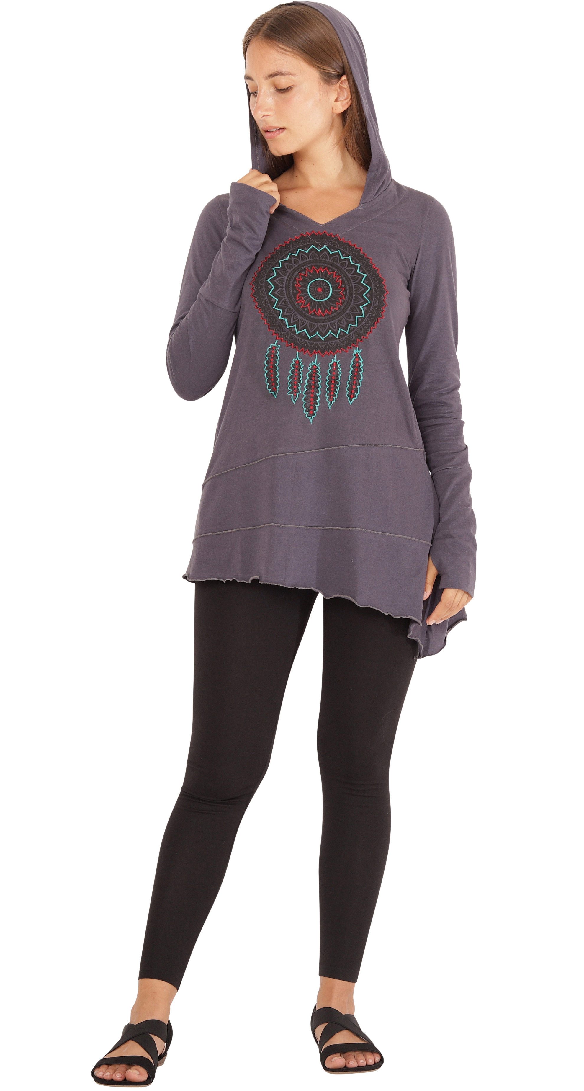 PUREWONDER Tunikashirt Longshirt Tunika mit Traumfänger und Zipfelkapuze Nr günstig online kaufen