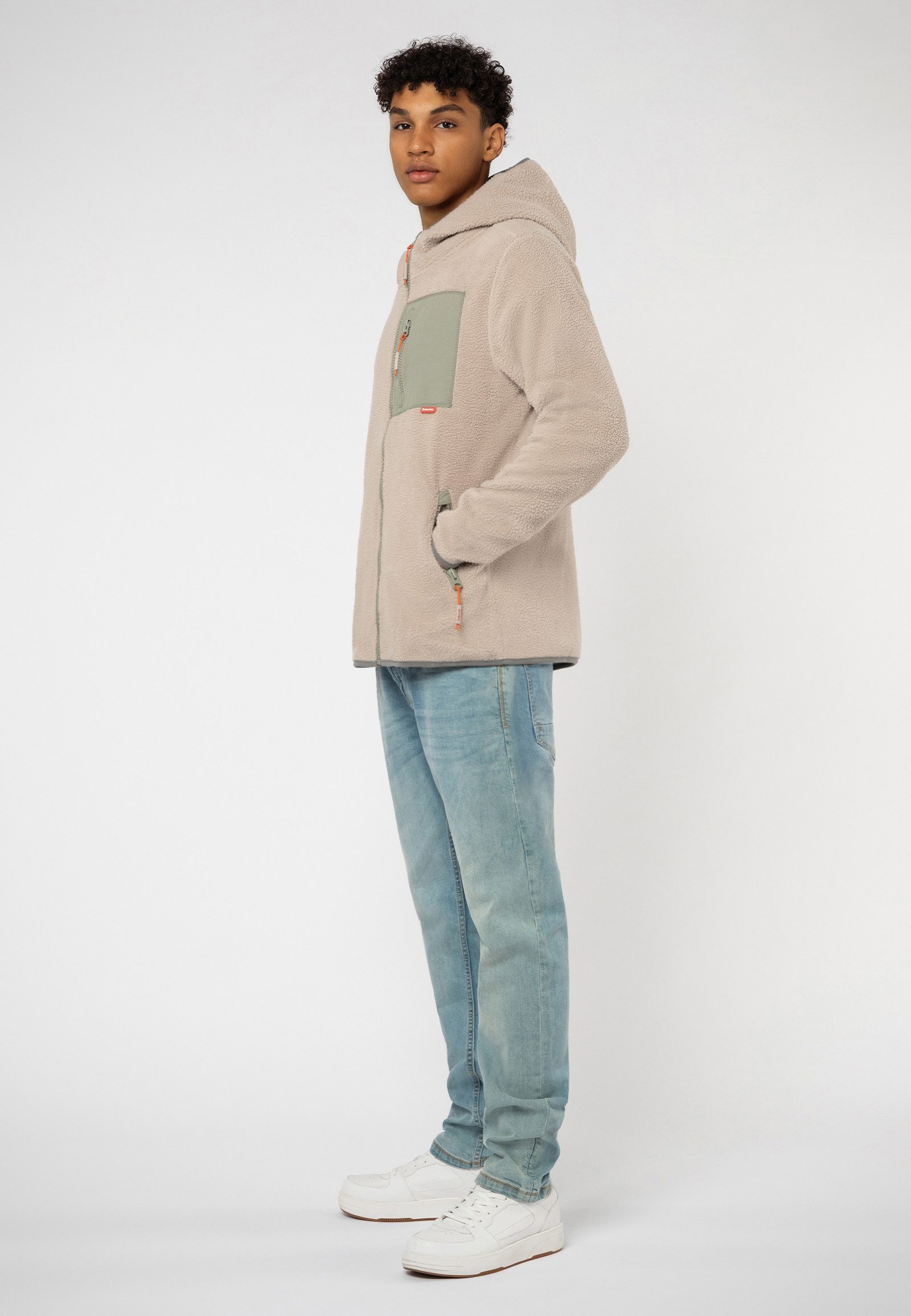 SUBLEVEL Fleecejacke Herren Teddyfleecejacke mit Brusttasche und Kapuze Fleecejacke Outdoorjacke Kuscheljacke