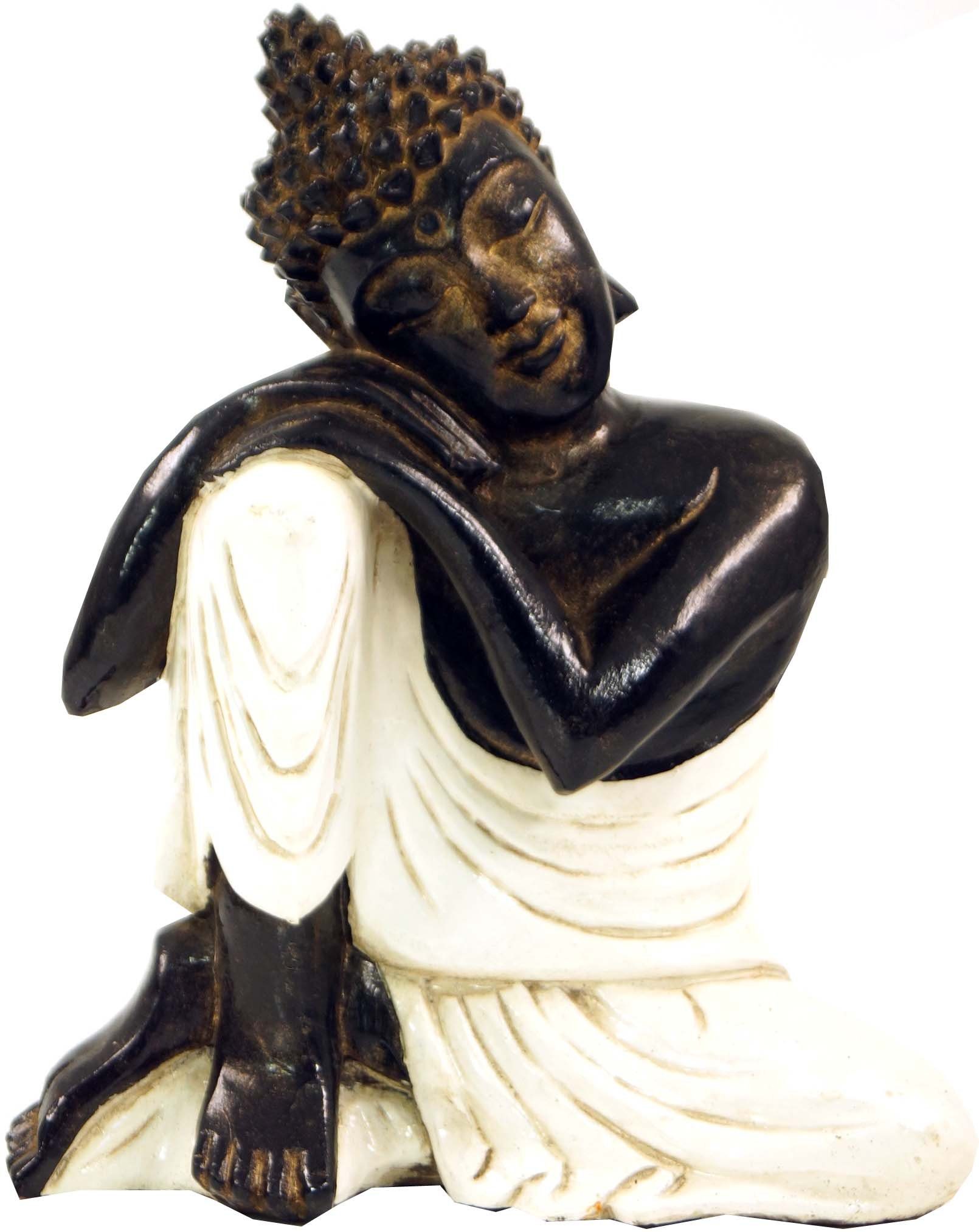 Guru-Shop Buddhafigur Geschnitzte sitzender Buddha Figur, träumender.. weiß/links