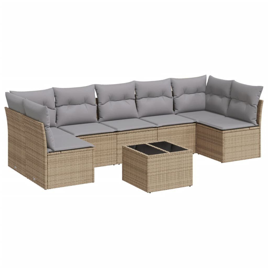 Gartenlounge-Set 8-tlg. Garten-Sofagarnitur mit Kissen Beige Poly Rattan