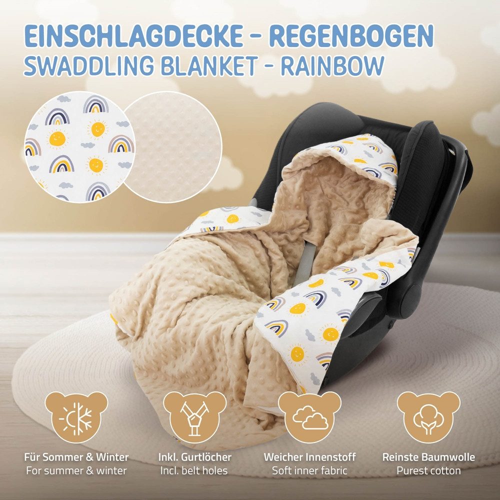 Einschlagdecke Kuscheldecke mit Kapuze aus Baumwolle Doppelseitig, Joyz, für Autositz Kinderwagen oder Buggy