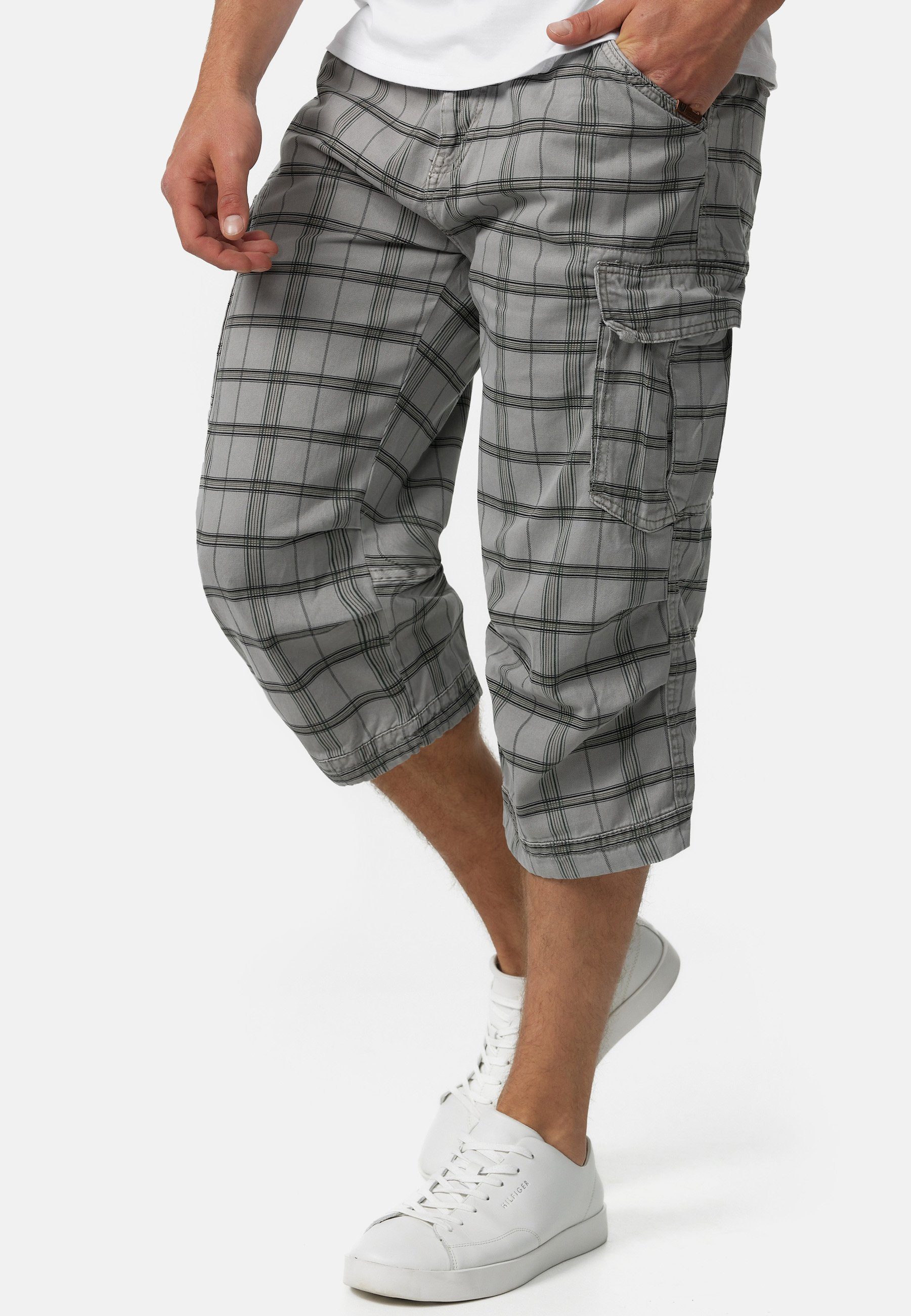 Indicode Cargoshorts Herren Nicolas Check Cargo Shorts Herrenshorts aus einer robusten Materialmischung