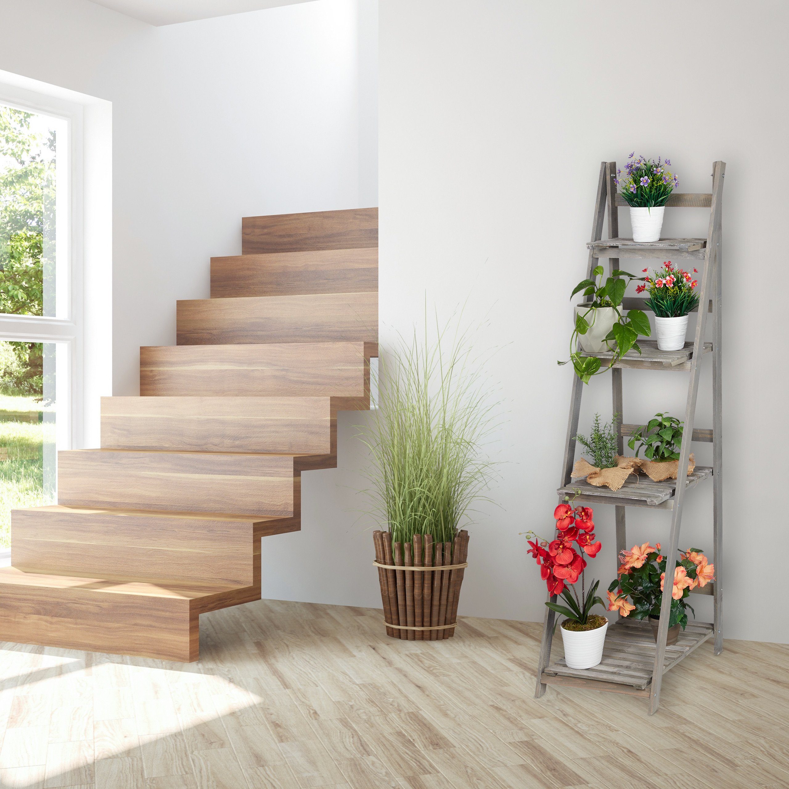 relaxdays Blumenständer Blumentreppe Holz grau (1 St), XL – Bild 2 von 5