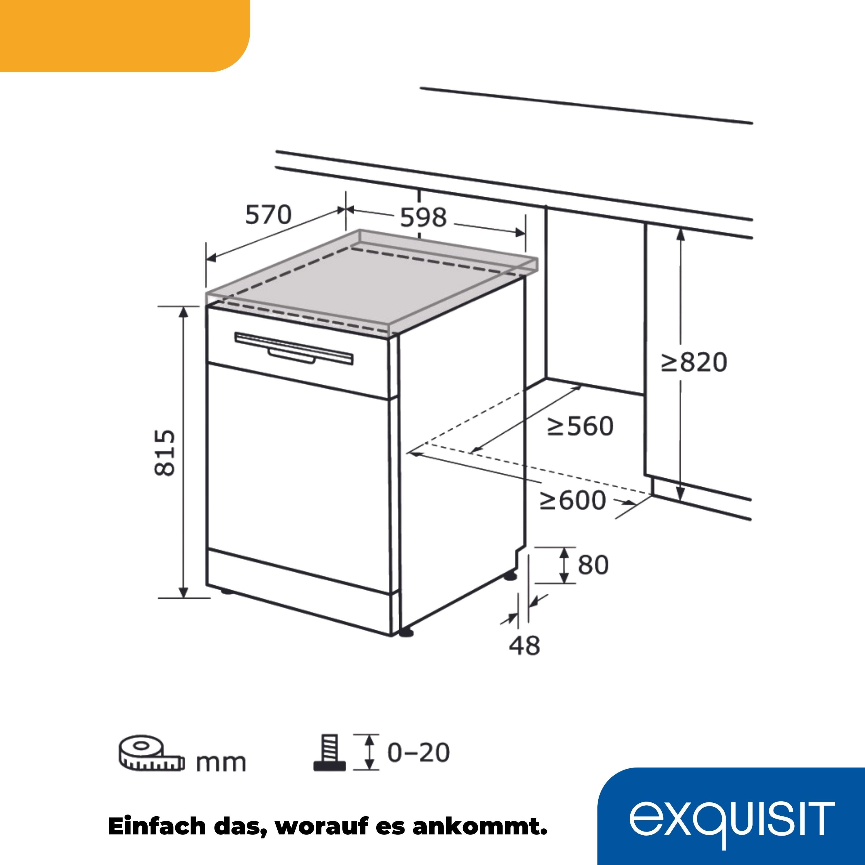 exquisit Standgeschirrspüler GSP9614-030B, 14 Maßgedecke, Stand-/Unterbaugerät, 14 Maßgedecke – sparsam mit 6 Programmen & LED
