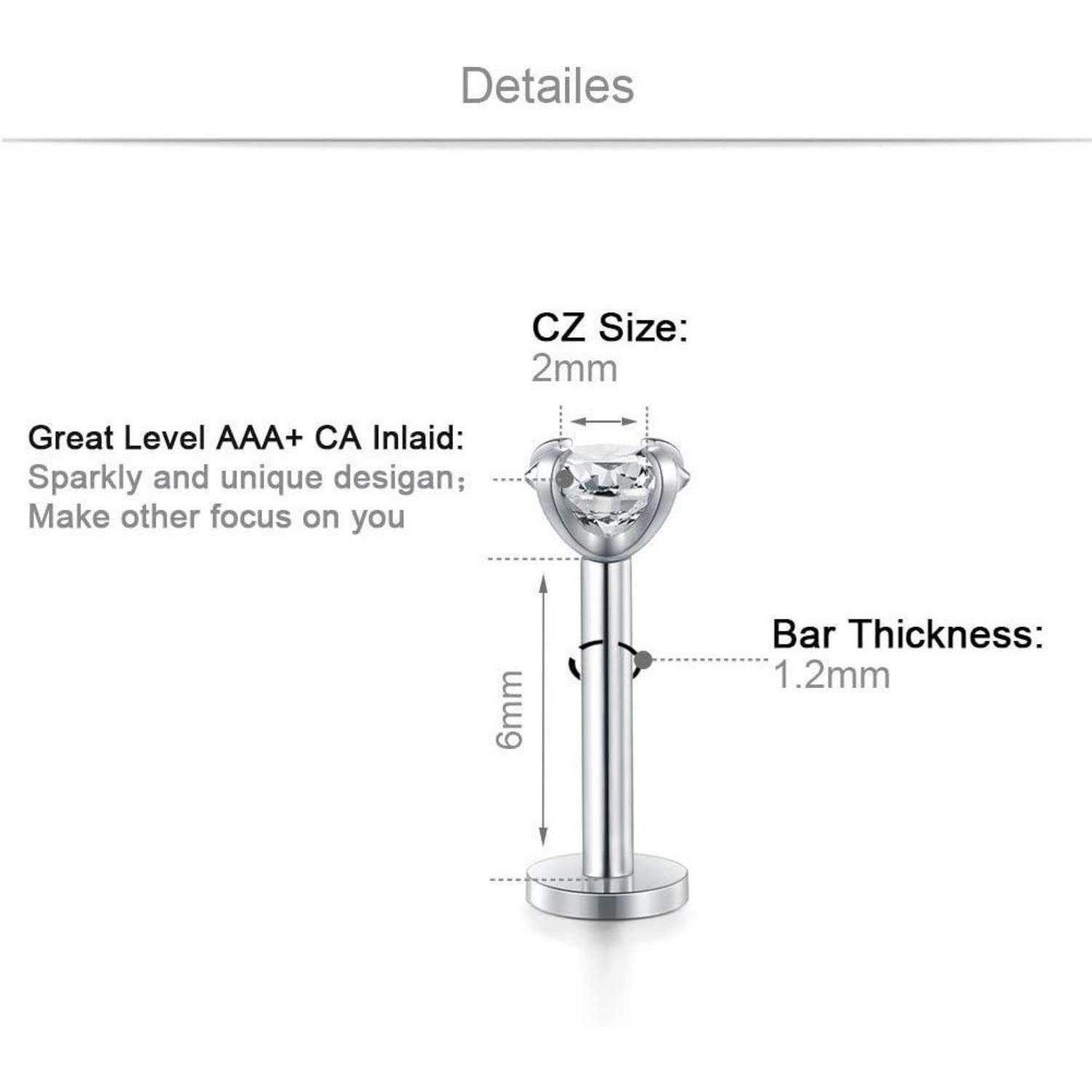 MODRSA Nasenpiercing 16G Durchsichtig Acryl Zirkonia Lippen Tragus Helix Piercing Set