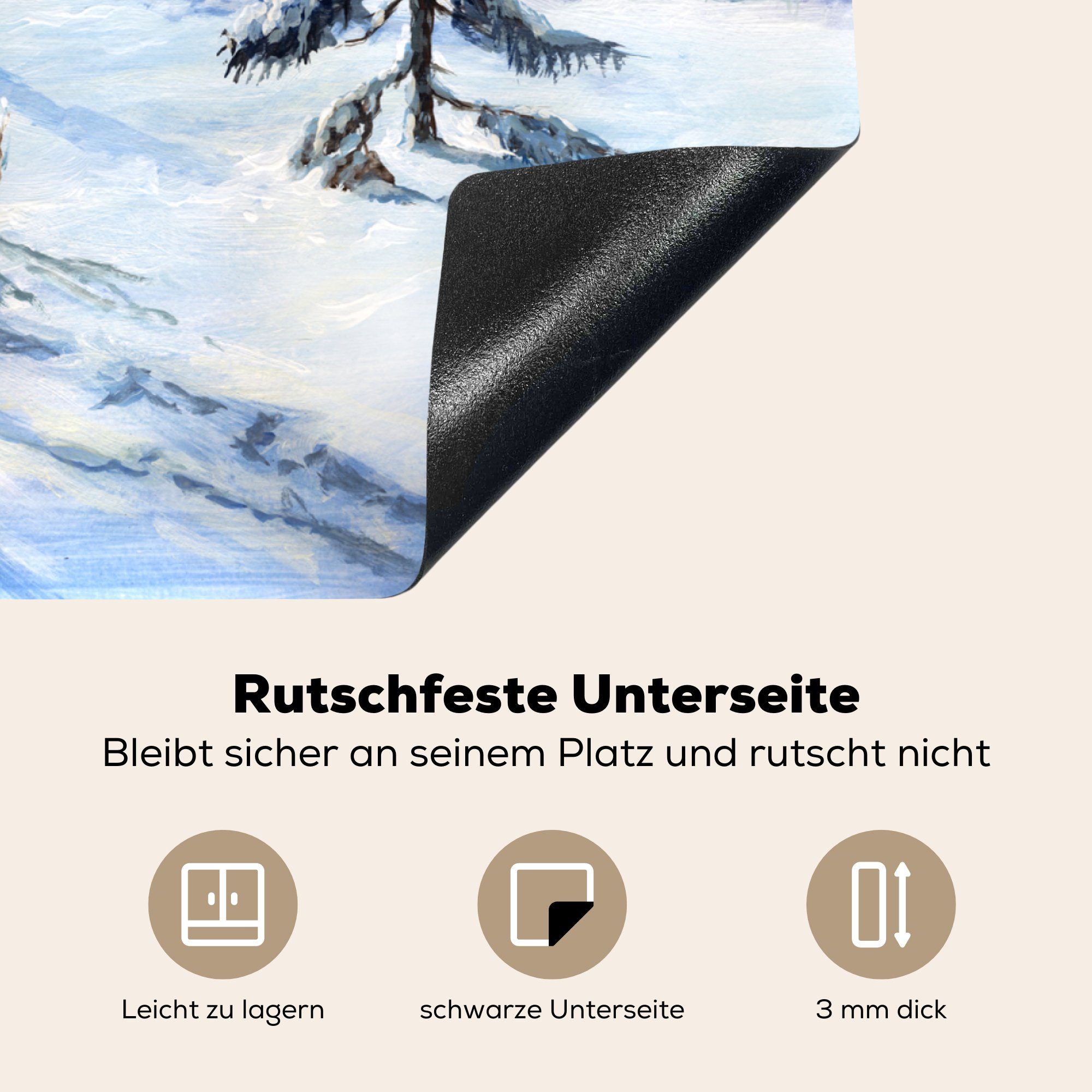 MuchoWow Herdblende-/Abdeckplatte Vinyl, für Winter - Ceranfeldabdeckung - Wald 71x52 cm, (1 Schnee, die Induktionskochfeld Schutz küche, tlg)