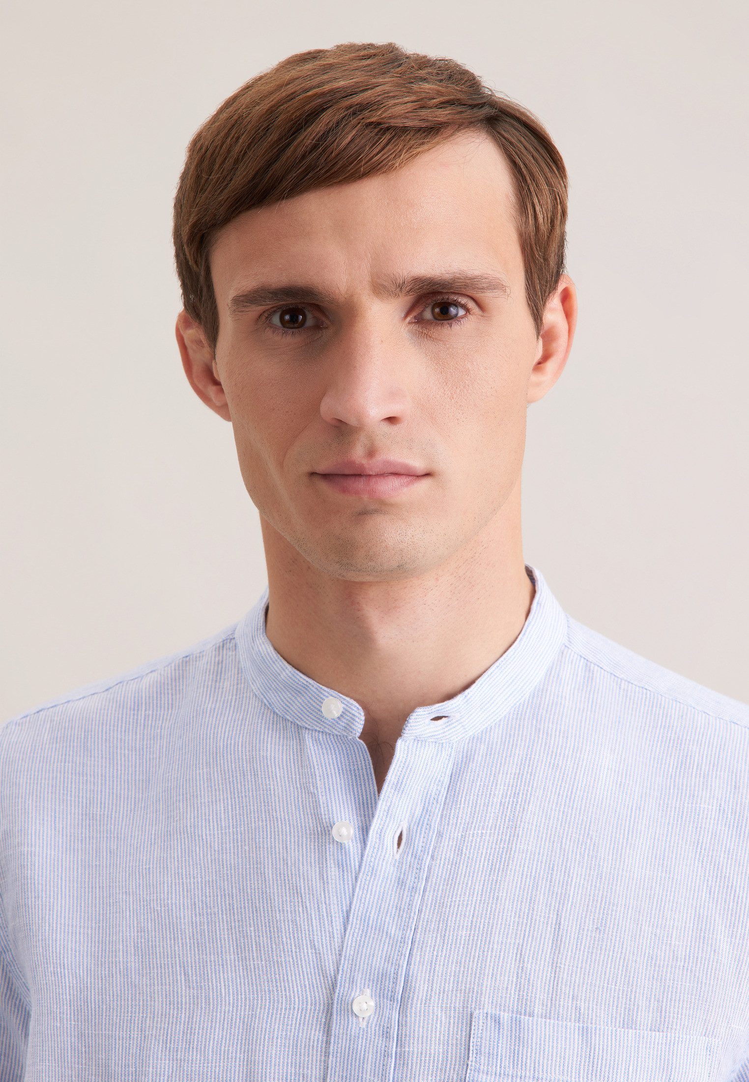 seidensticker Leinenhemd Schwarze Rose Regular 1/1 Stehkragen Gestreift