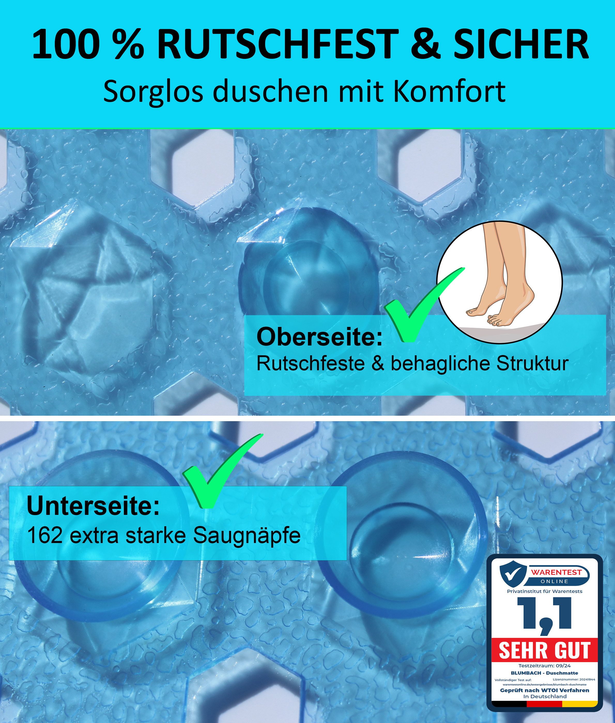 Blumbach Duschmatte - griffige Antirutschmatte Diamant 53 x 53 cm, - 100% B günstig online kaufen