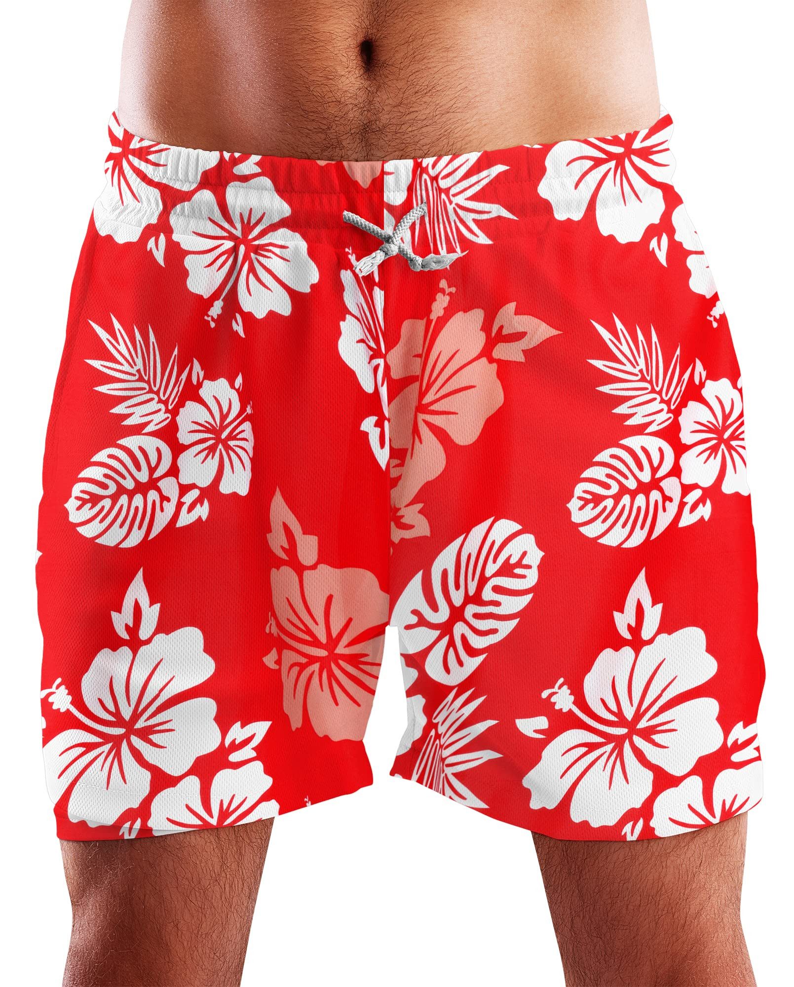 King Kameha Badeshorts Mono Hibiscus Hawaii Bade-Shorts Mesh-Einsatz Verschluss Kordelzug Mit integriertem Mesh-Innenslip für extra Komfort
