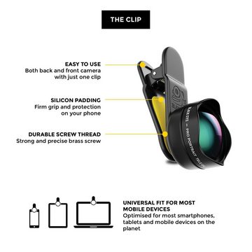 Black Eye Objektiv, (Pro Kit G4 Kombo-Paket mit Pro Portrait Tele G4, Cinema Wide G4, Fisheye G4 (Inklusive Reisetasche, Universelle Clip-Befestigung, 180° Fischaugen-, 120° Weitwinkel und 2,5-fach Teleobjektiv)
