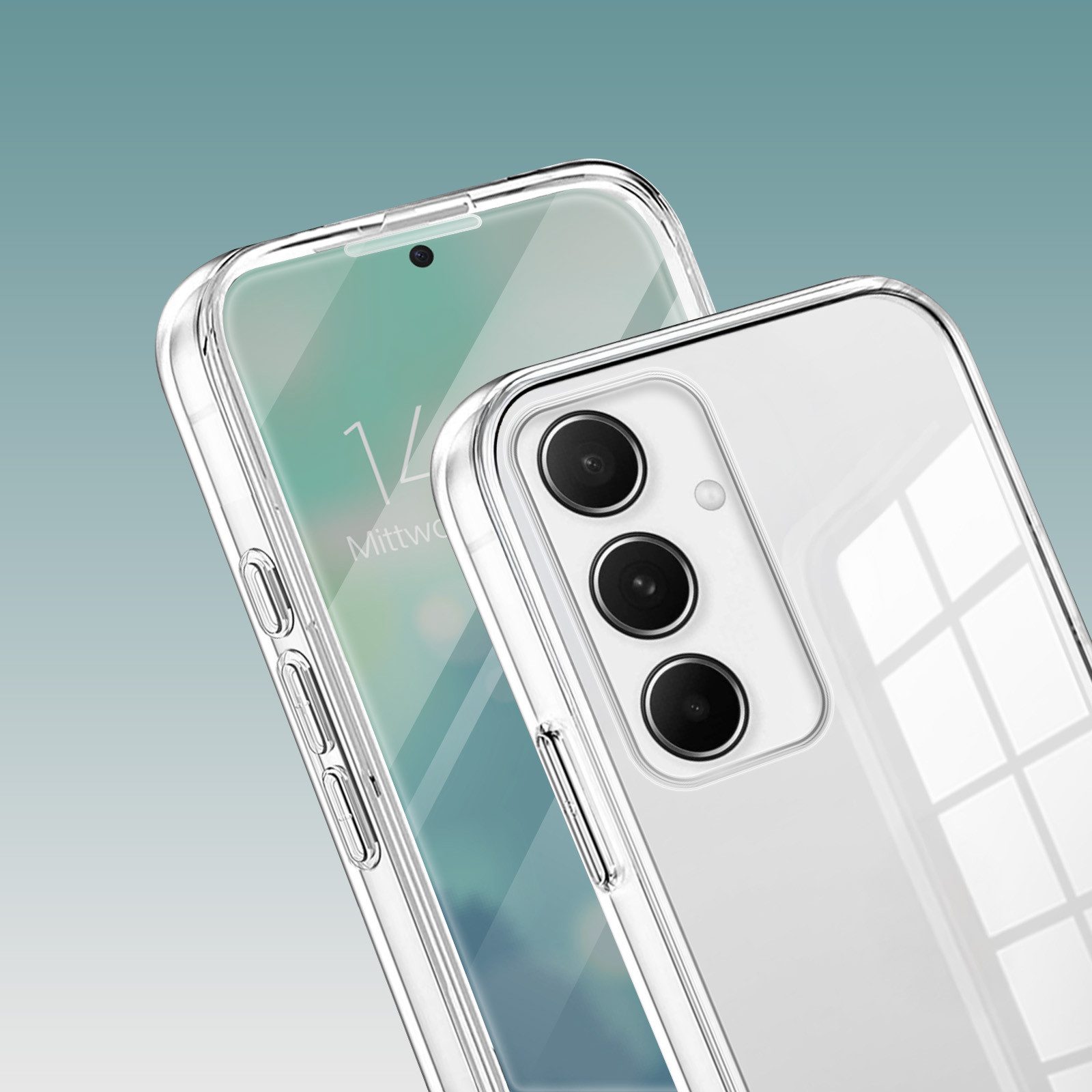 Tec-Expert Handyhülle 360 Grad Hülle für Samsung Galaxy A55 5G 6.6 Zoll, 6.6", Rundum Schutz Cover Case Hülle Transparent