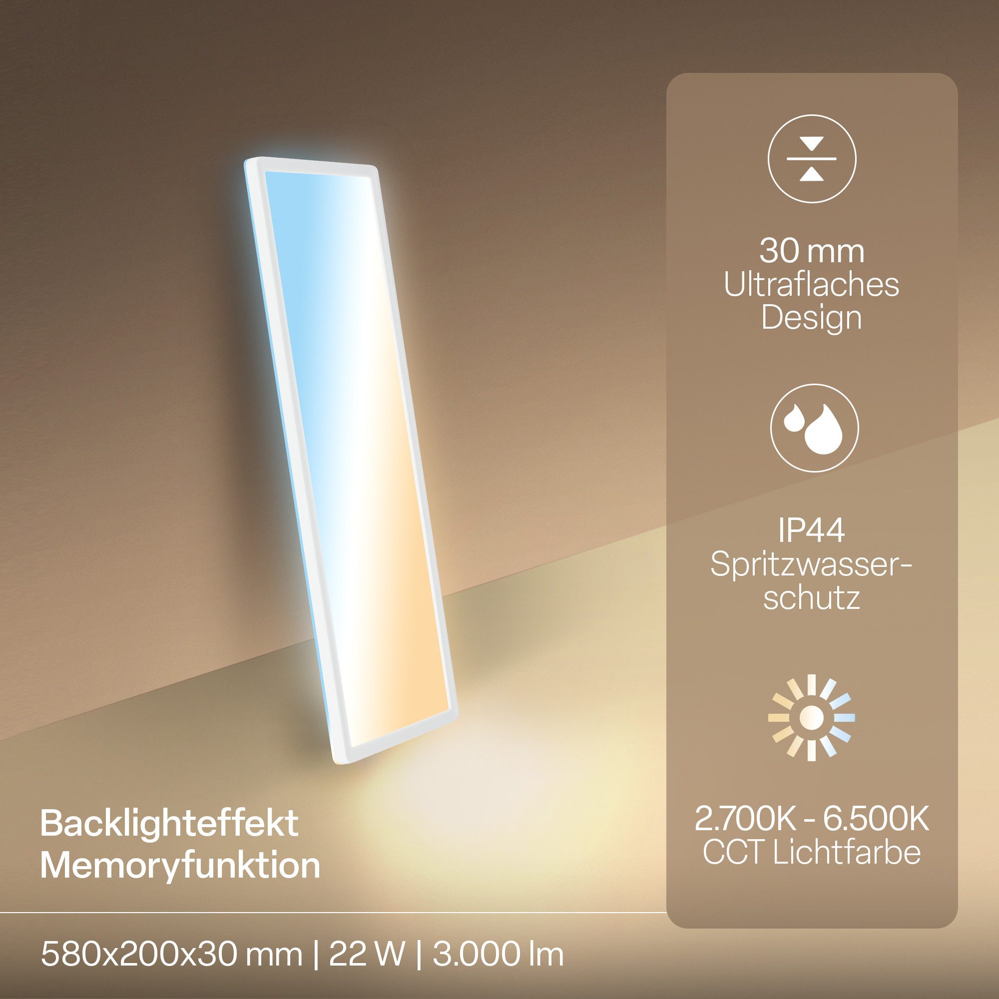 B.K.Licht LED Panel Deckenleuchte Wohnzimmer Flach Fernbedienung CCT Dimmbar IP44, LED fest integriert, CCT-Farbtemperatursteuerung, Badlampe, Badezimmer, Küche, Wohnzimmer