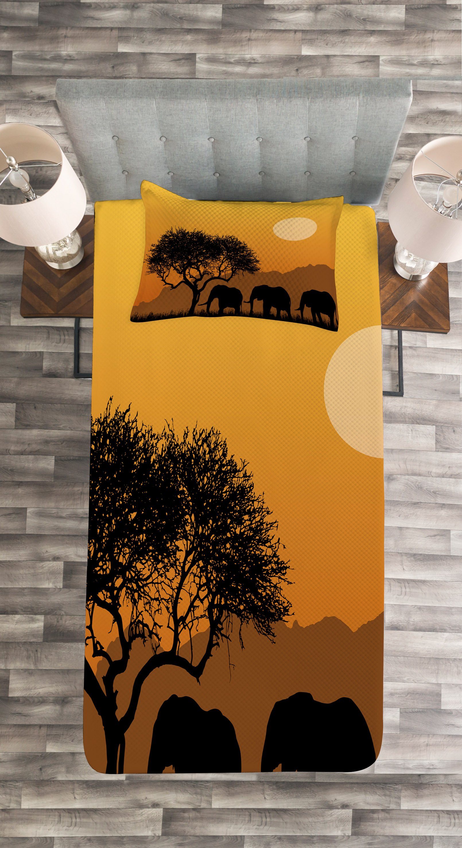 Silhouette Waschbar, mit Tagesdecke Set African Natur Kissenbezügen Safari Abakuhaus,