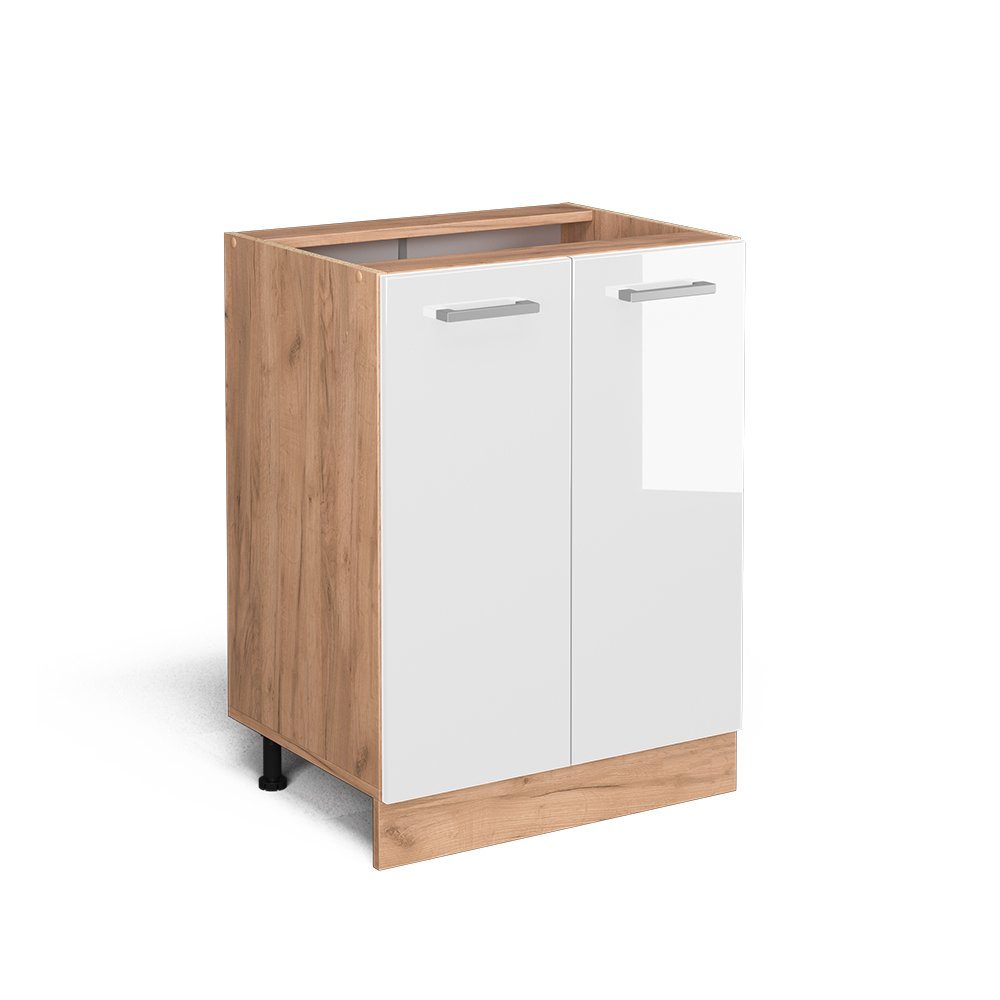 Vicco Unterschrank R-Line, Weiß Hochglanz/Goldkraft Eiche, 60 cm ohne Arbeitsplatte (1-St)