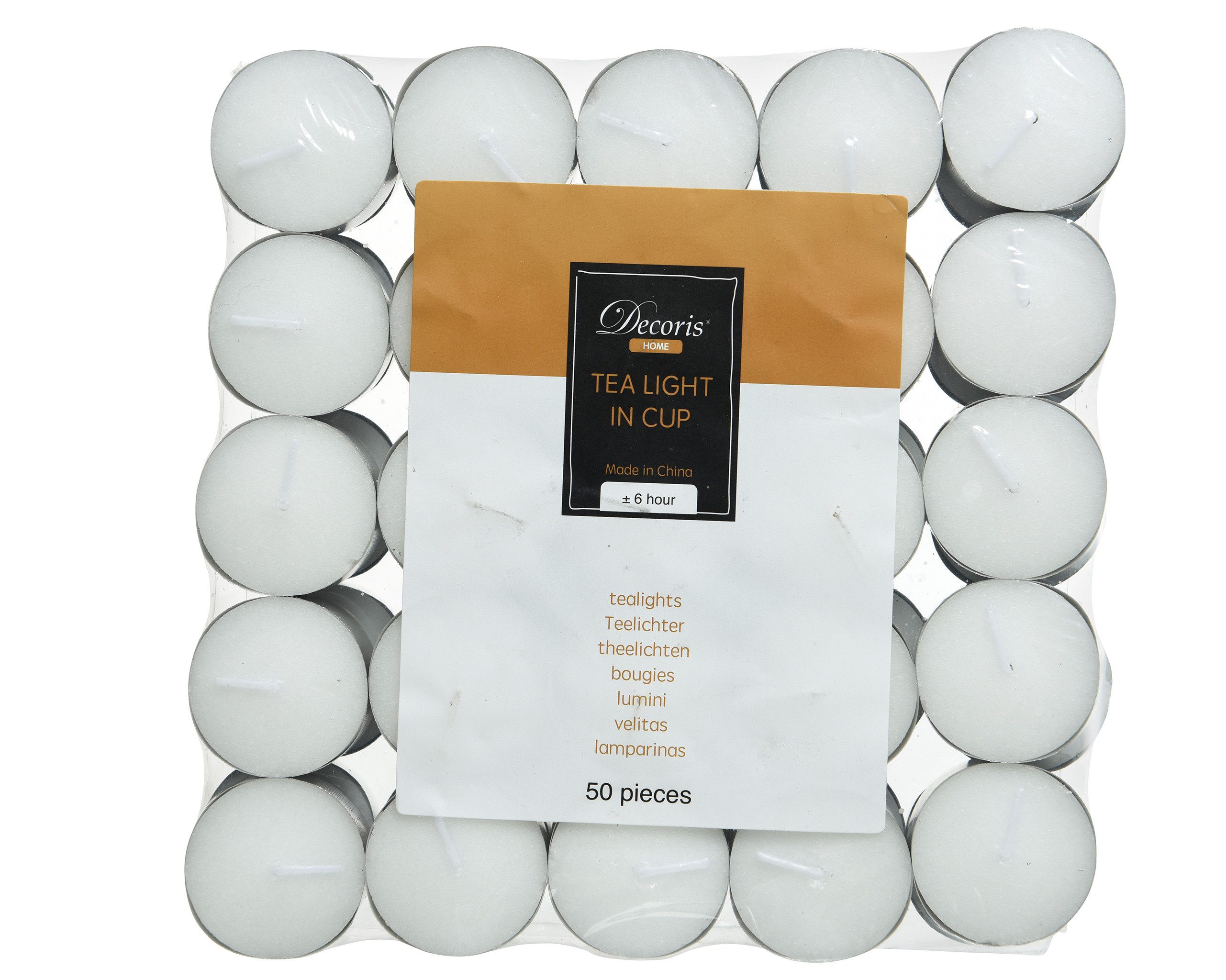 Decoris season decorations Teelicht, Чайные свечи 39mm x 1,9cm Wachs 6 Std. Brenndauer 50 Stück Weiß