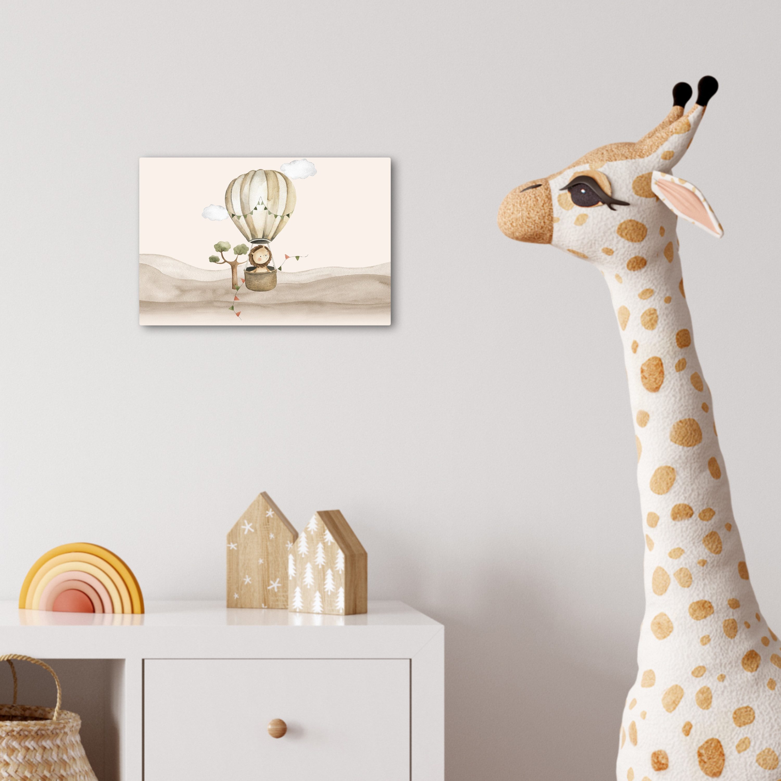 OneMillionCanvasses® Leinwandbild Heißluftballon - Löwe - Aquarell - Safari - Tiere, Fotodruck (1 St), Kinder zimmer Deko, Mädchen und Jungen Bilder 30x20 cm – Bild 4 von 5
