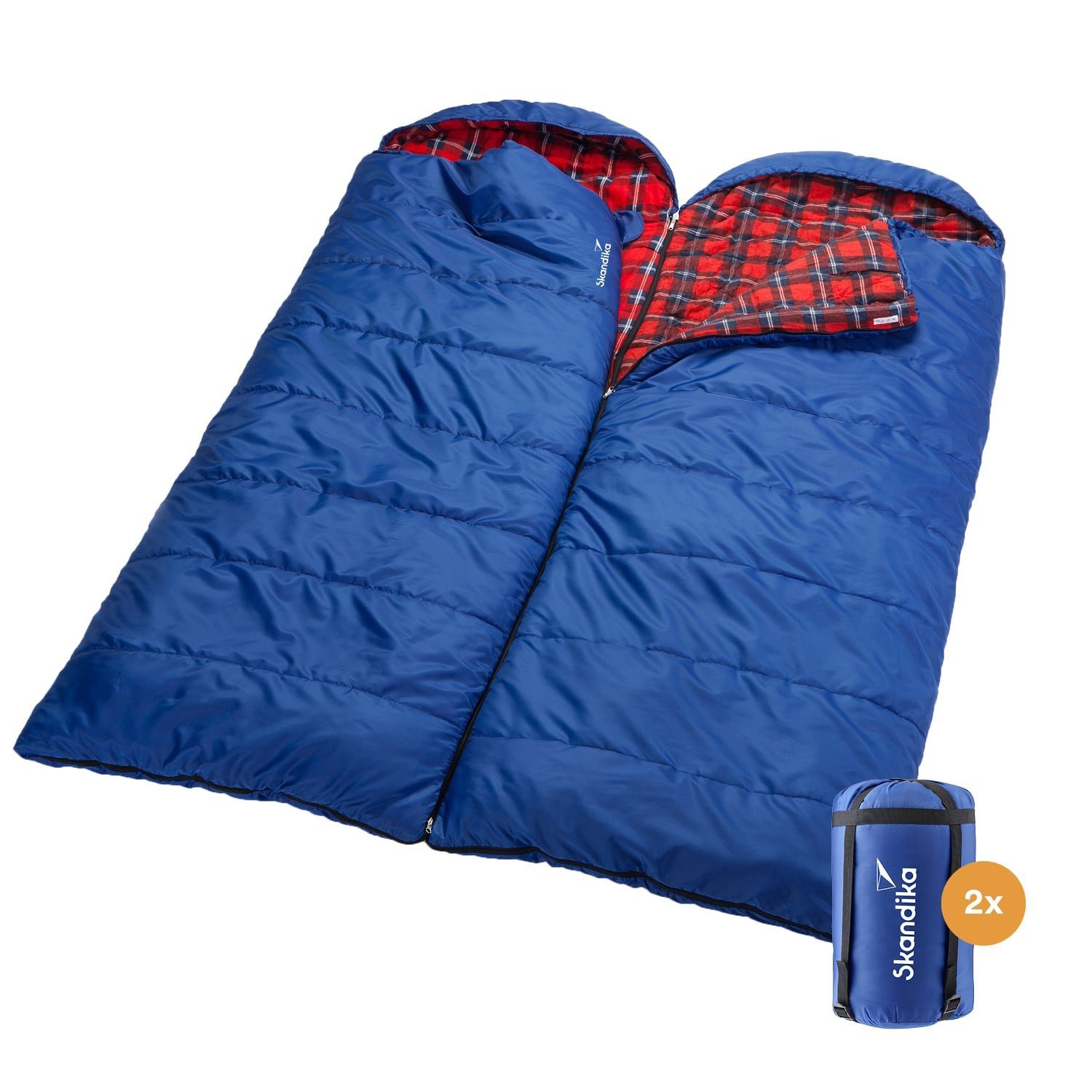 Skandika Schlafsack »Deckenschlafsack Dundee 2er-Set blau«  (wasserabweisend, atmungsaktiv, Extrem-Temperaturbereich: -20°C, Outdoor,  Camping), Rundum Reißverschluss, koppelbar, Reißverschlussabdeckung