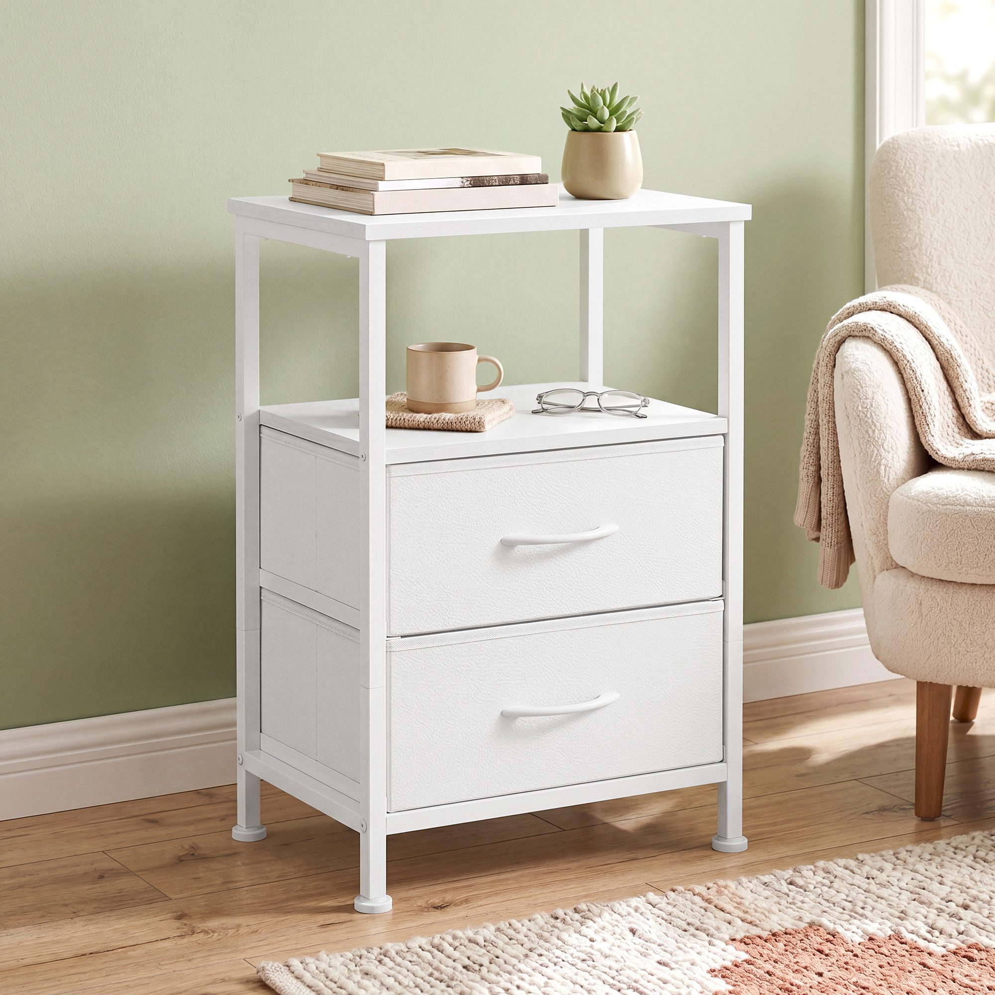 SONGMICS Beistelltisch Nachttisch Beistelltisch mit 2 Schubladen und Offener Ablage, 39,6 x 30 x 60,4 cm, für Schlafzimmer und Wohnzimmer, Stahlgestell – Bild 3 von 5