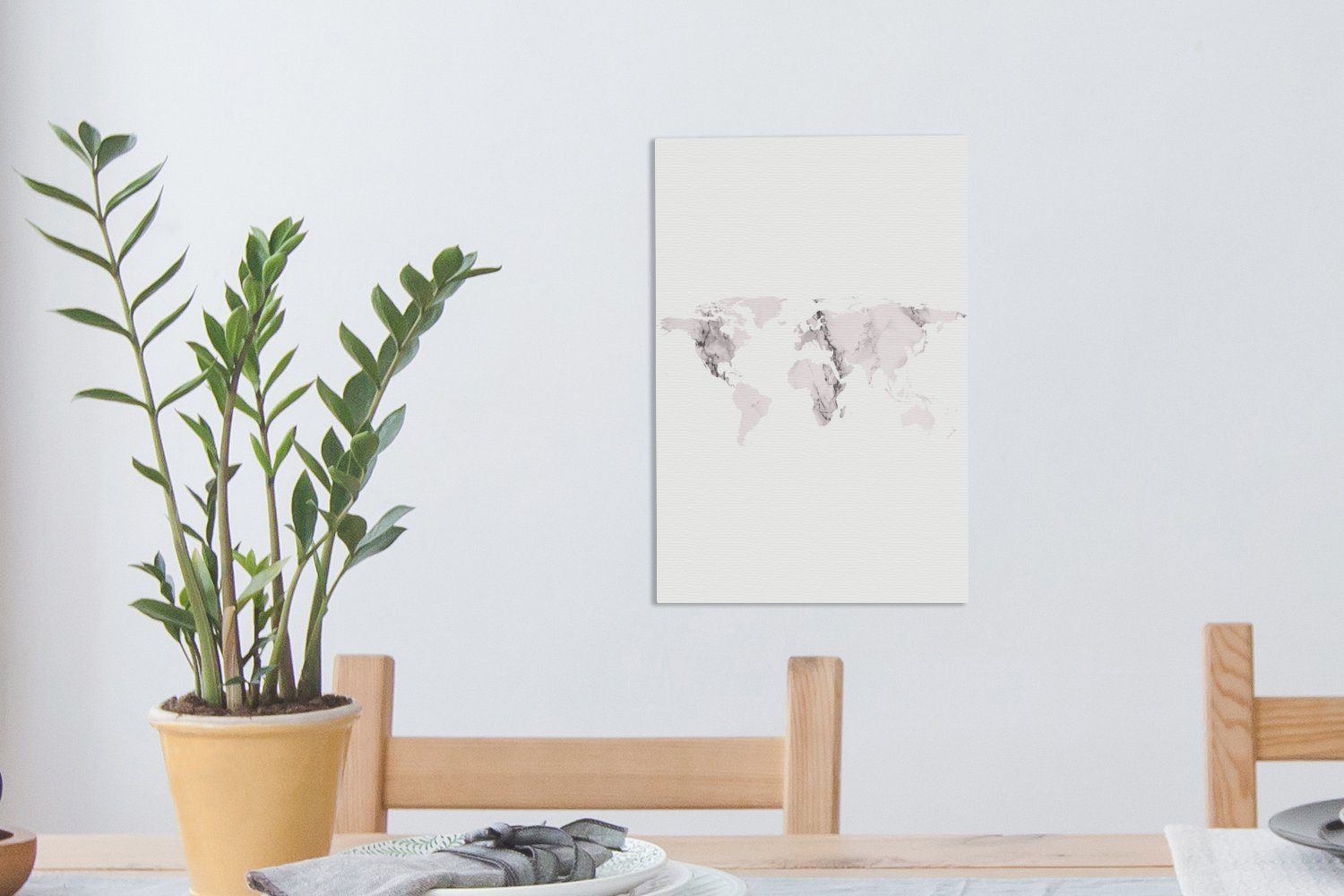 Leinwandbild bespannt Weltkarte (1 20x30 Klassisch, inkl. fertig cm Zackenaufhänger, Gemälde, - - Marmor St), Leinwandbild OneMillionCanvasses®