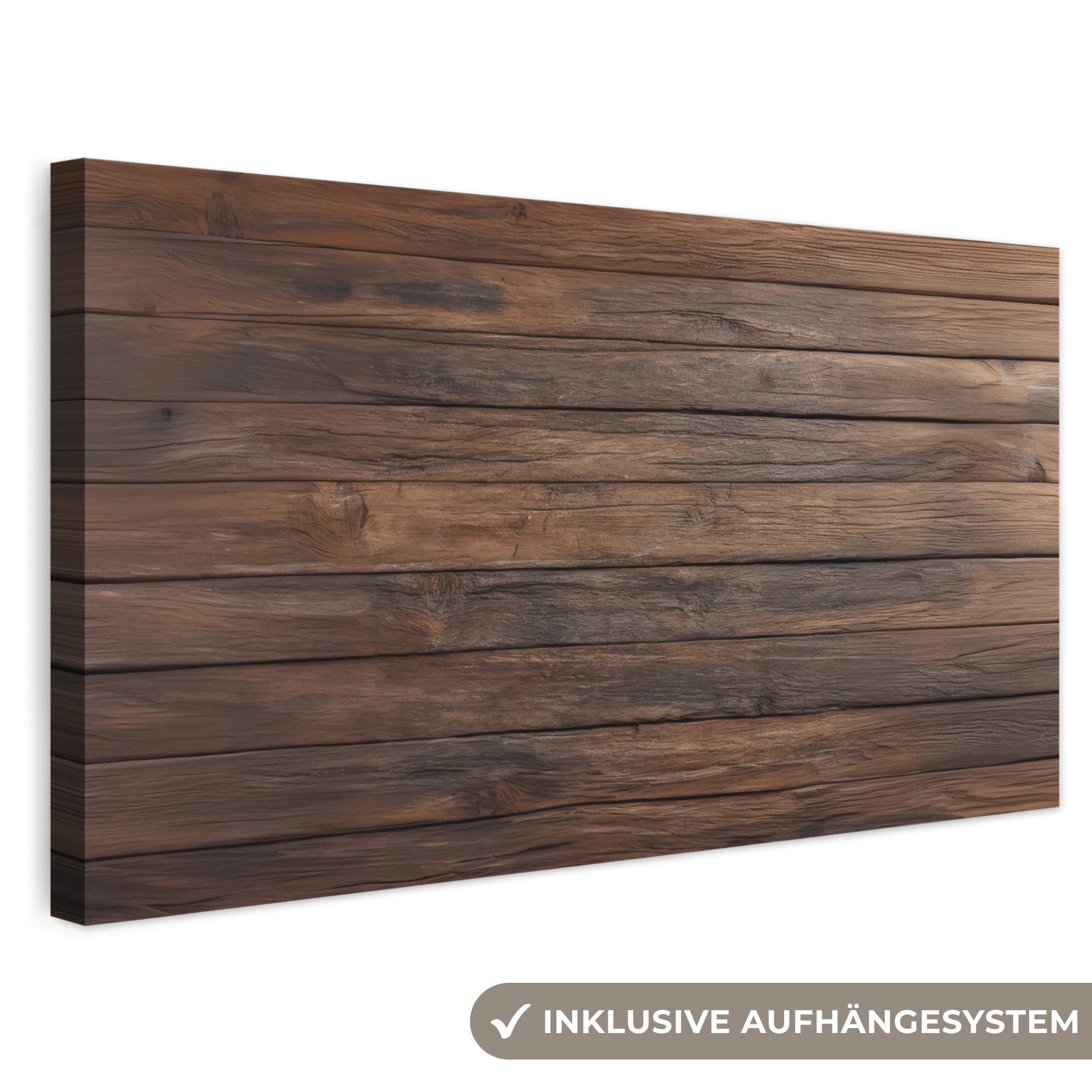 OneMillionCanvasses® Leinwandbild Panorama Holzdielenmuster - Wärme - Natürlich, Fotodruck (1 St), Wandbild, Deko Schlafzimmer Wohnzimmer Flur 40x20 cm