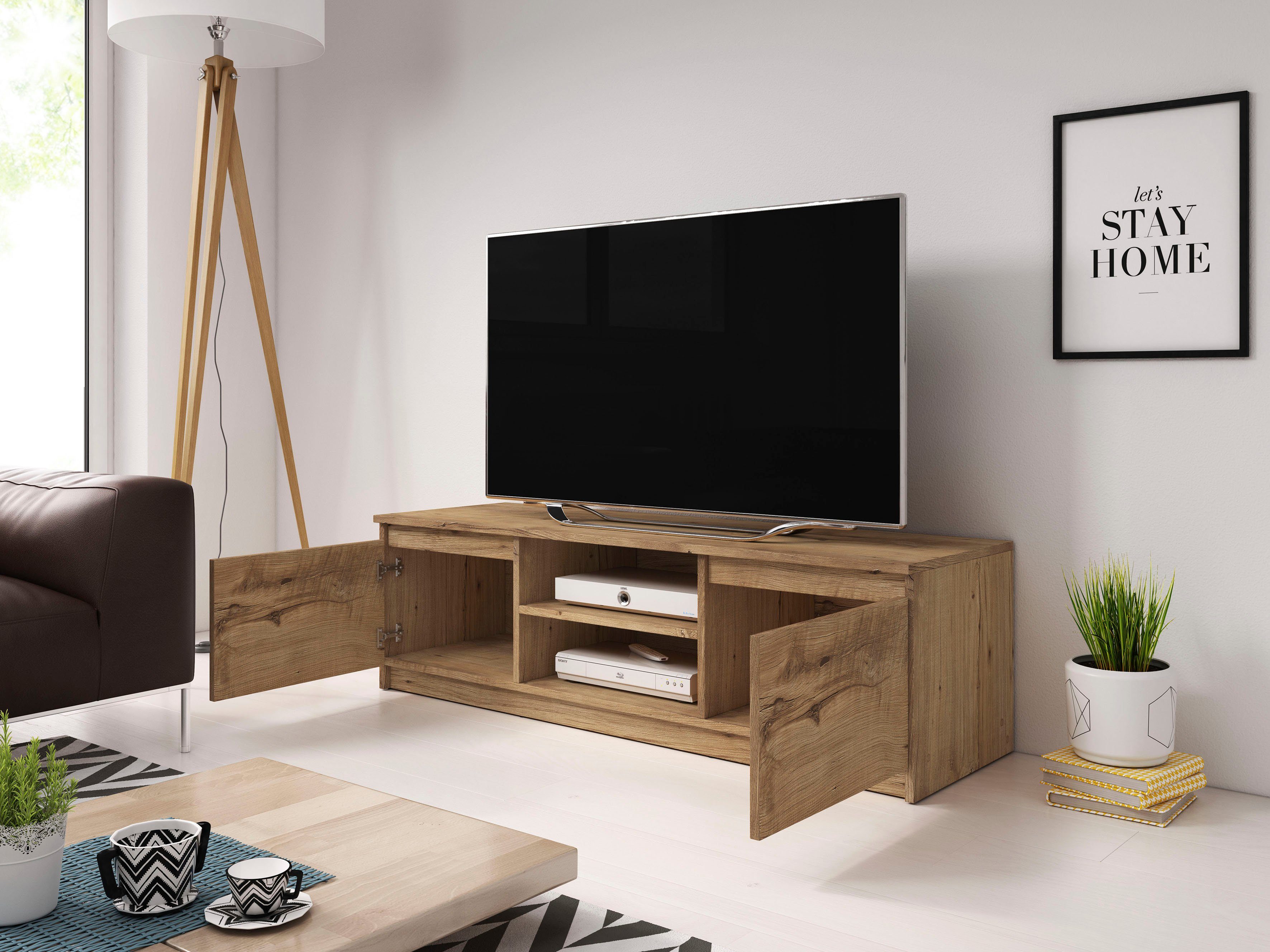 Home affaire Lowboard DINGO, zeitloser TV-Schrank, TV-Board Breite 120 cm, grifflose Fernsehschrank