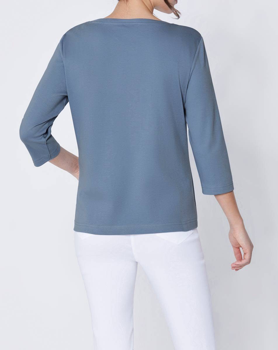 L L creation Jerseyshirt Damen jeansblau T-Shirt CRéATION mit PREMIUM Spitze,