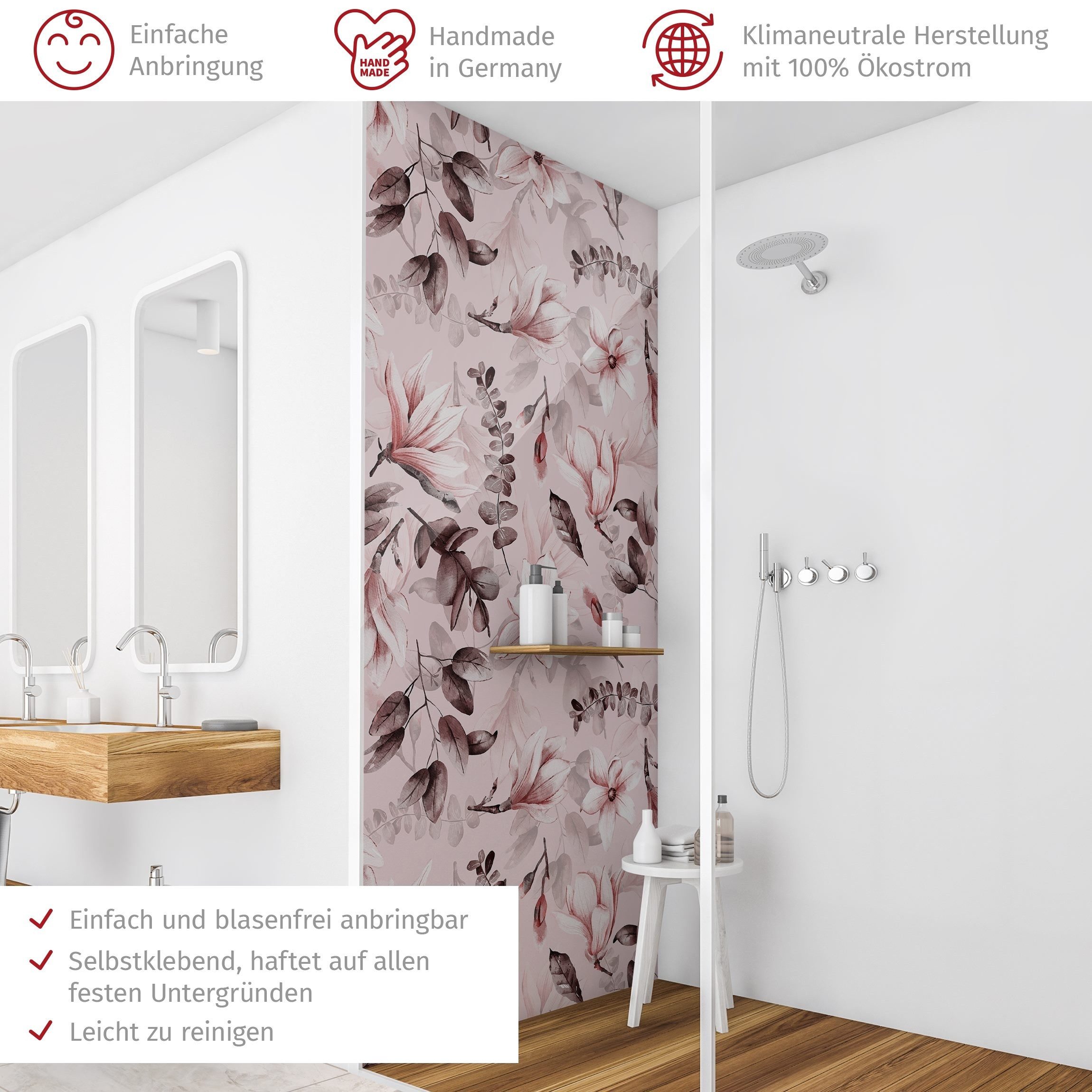 Thumbnail - Bilderdepot24 Badrückwand Aquarell rosa Duschrückwand ohne Bohren Dusche Muster, (1-tlg., Hart-Folie Smart matt 0,35 mm)...