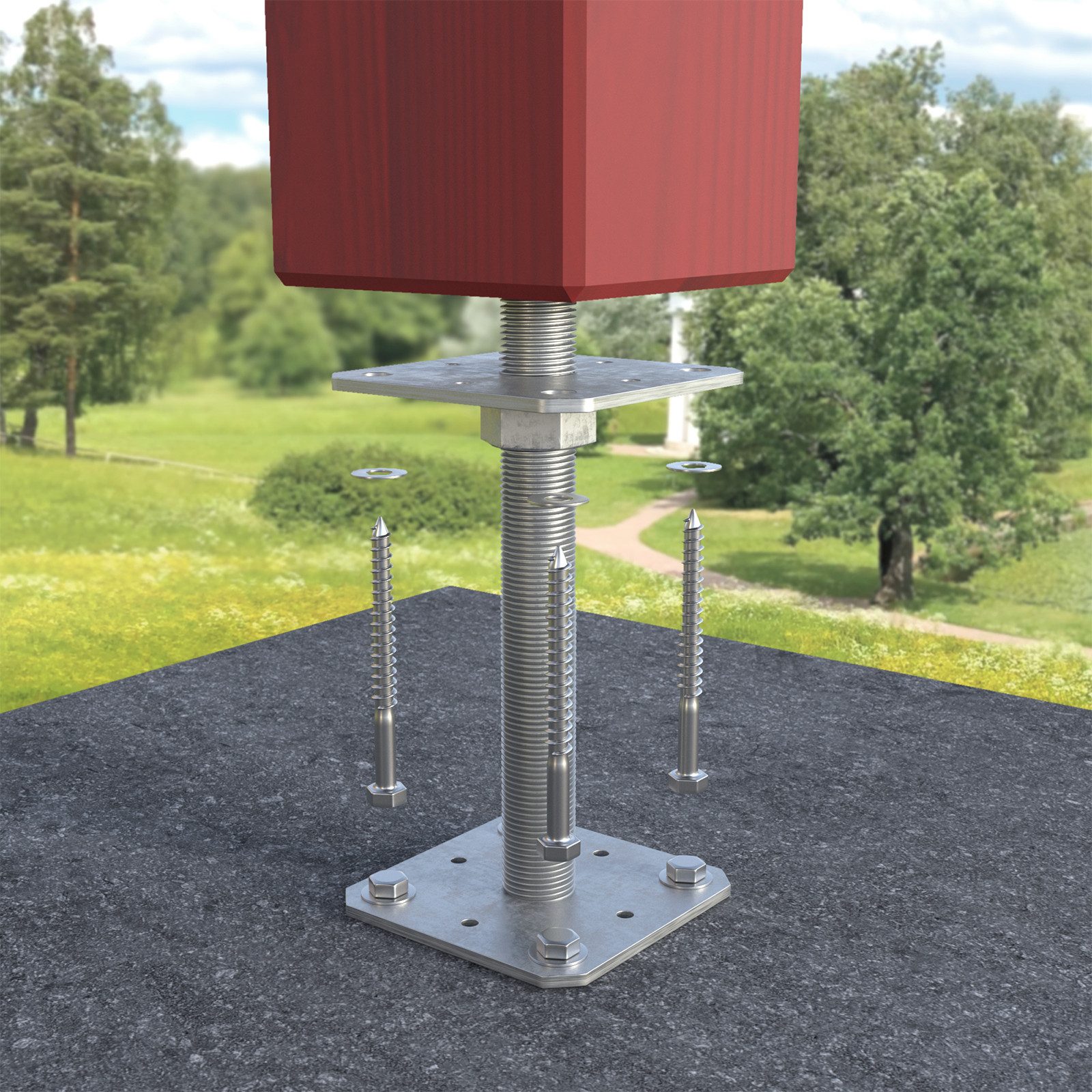 SO-TECH® Pfostenträger Stützträger höhenverstellbar Gewinde M24 Stahl feuerverzinkt, (1-St), zum Aufschrauben, wetterfest, 80 x 80 x 250 mm