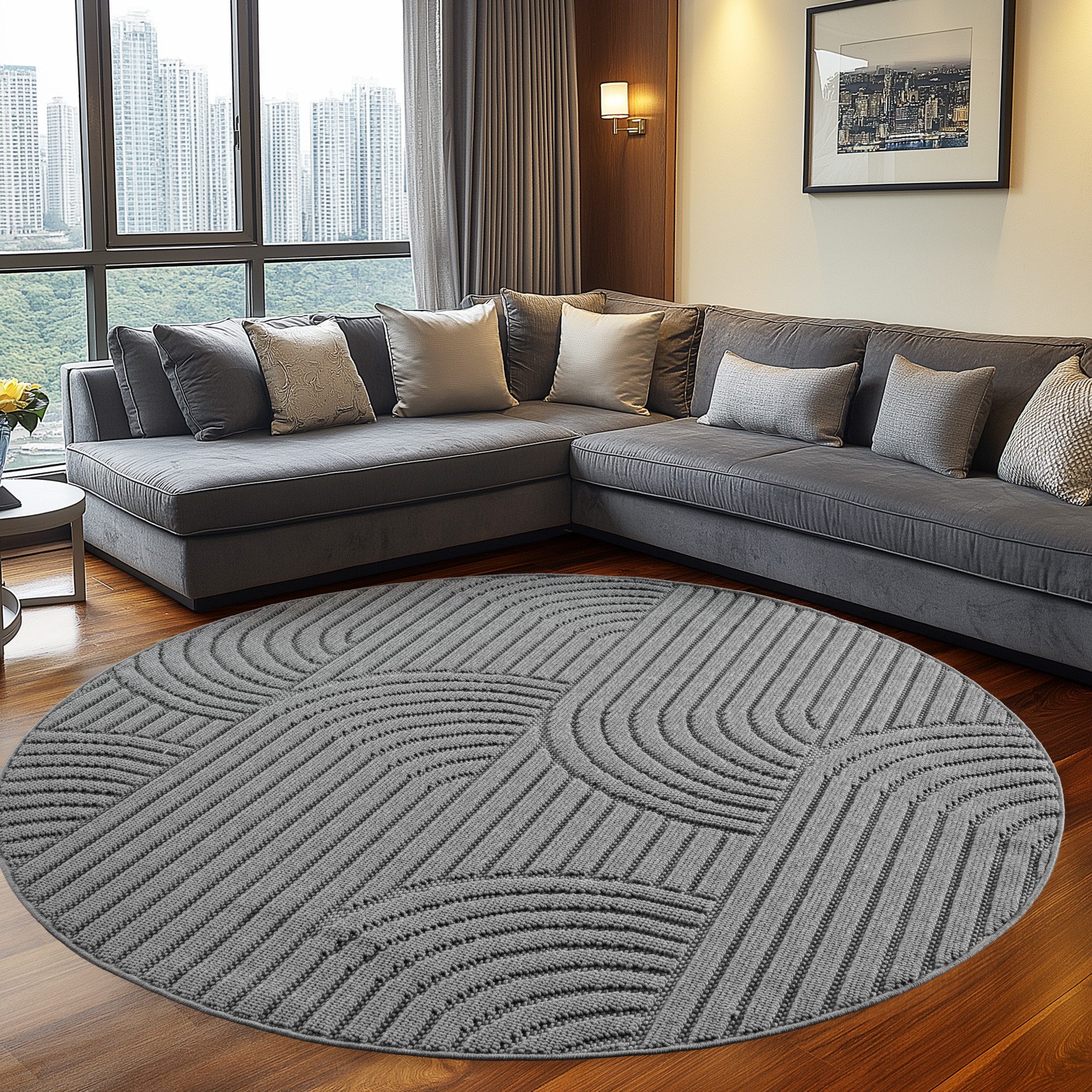 Teppium Teppich Skandinavischer Boho-Teppich mit Schlingenmuster, Rund, Höhe: 20 mm, Kurzflor Schlingen Teppich Grau Boucle-Loop Wohnzimmer Teppich