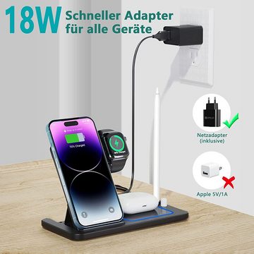 GelldG Wireless Charger, 15W 4 in 1 Induktive Ladestation, QI Ladestation Ladestation