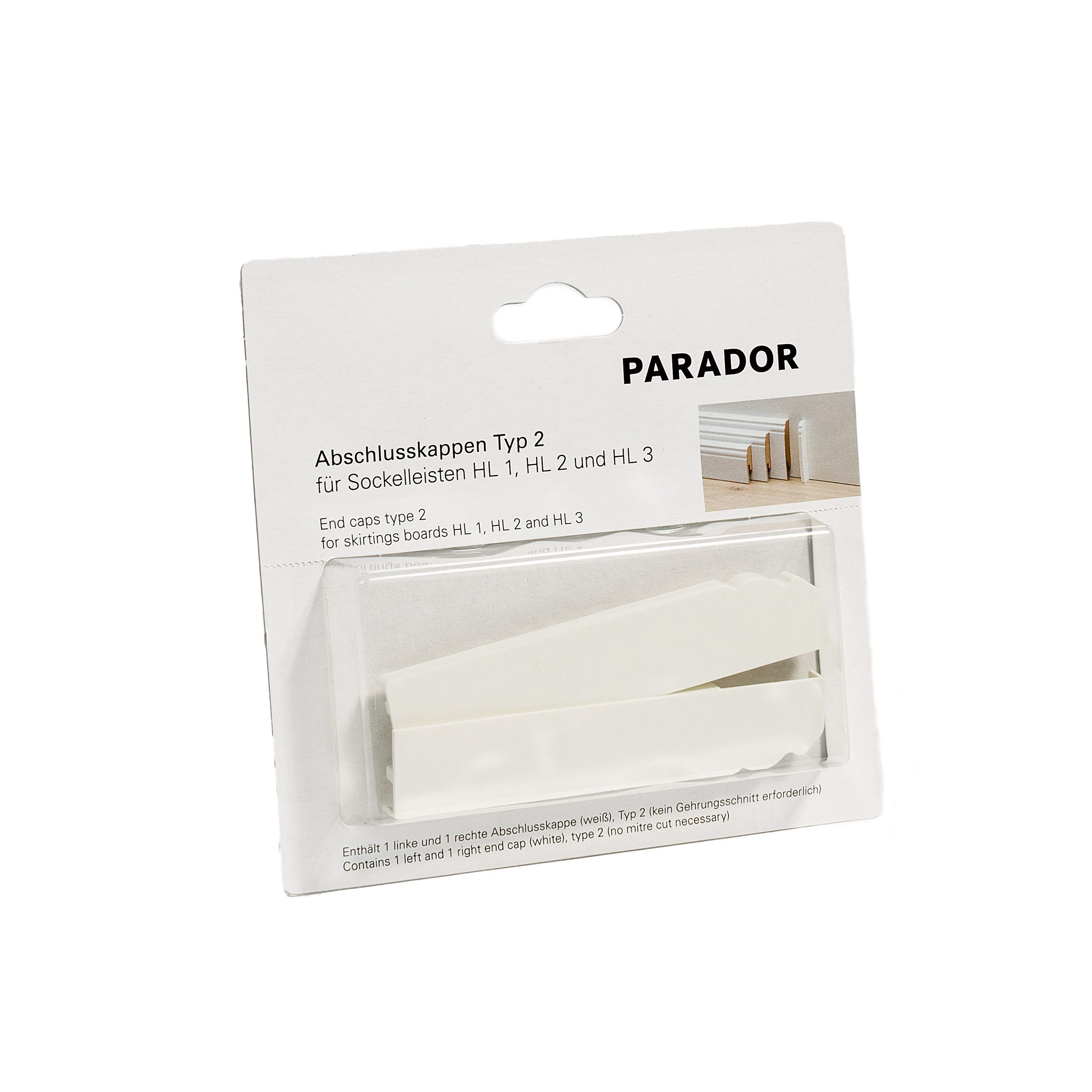 PARADOR Плінтуси-Endkappe variabel Typ 2 für Плінтуси HL 1, HL 2 und HL 3, L: 15 cm, H: 3.5 cm, Für einen optimalen und sauberen Abschluss, 1-St., Kein Gehrungsschnitt erforderlich, Auf den universellen Einsatz für HL 1, HL 2 und HL 3 abgestimmt