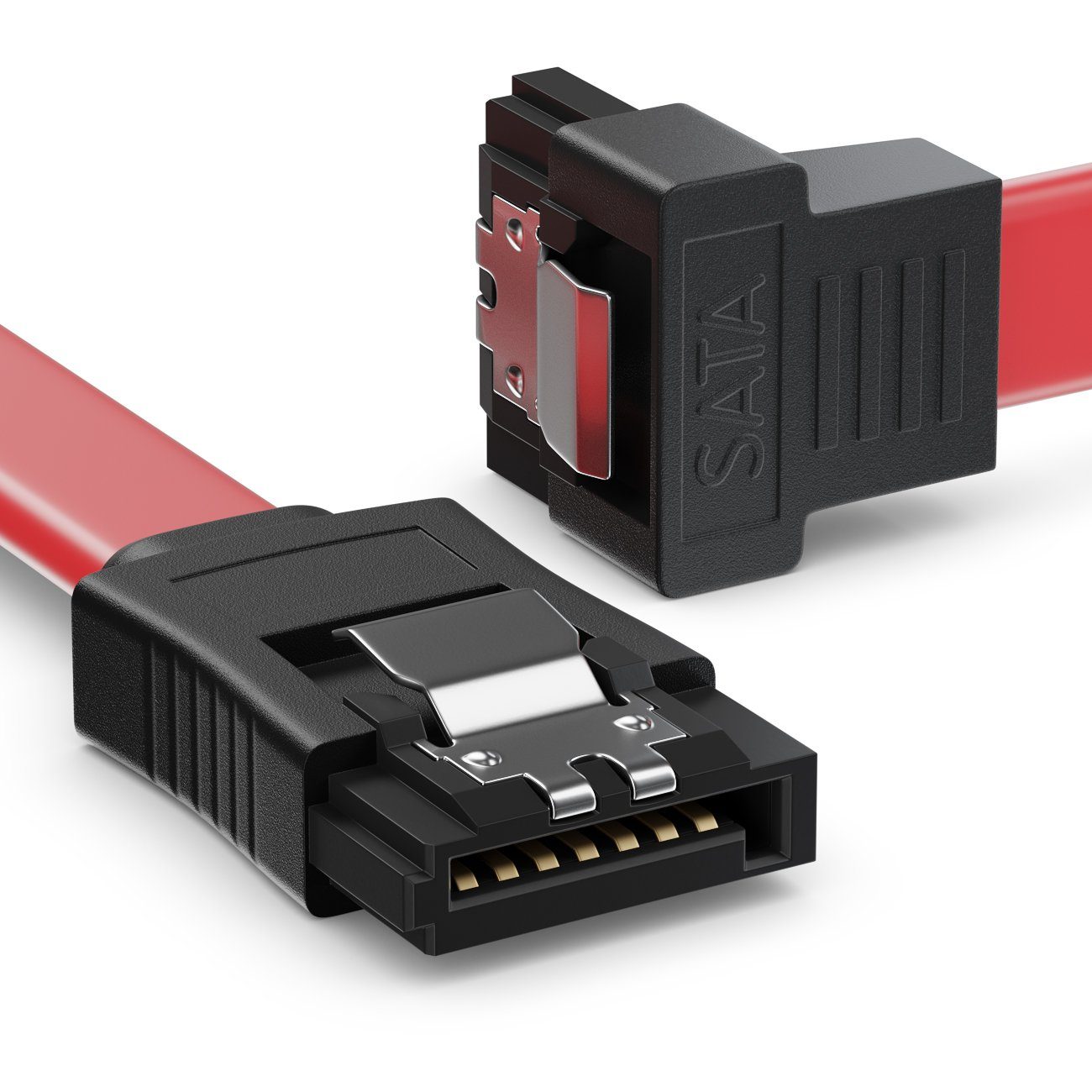 deleyCON deleyCON 0,5m SATA 3 Datenkabel mit Clip - 1x Winkel 90° Grad - S-ATA Computer-Kabel
