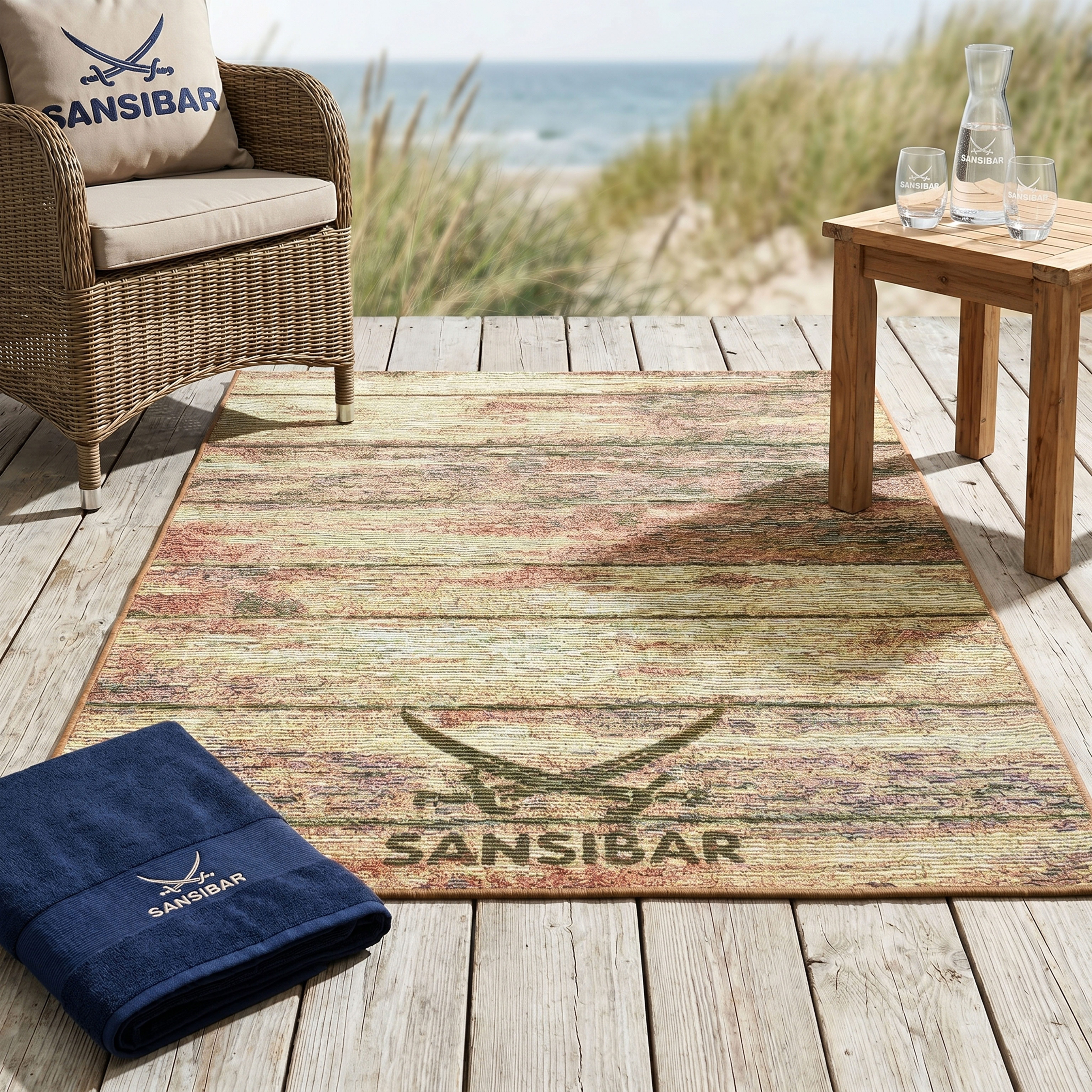 Sansibar Teppich Rantum Beach SA-029, rechteckig, Höhe: 5 mm, Flachgewebe, modernes Design, Motiv Holzdielen, In- & Outdoor geeignet