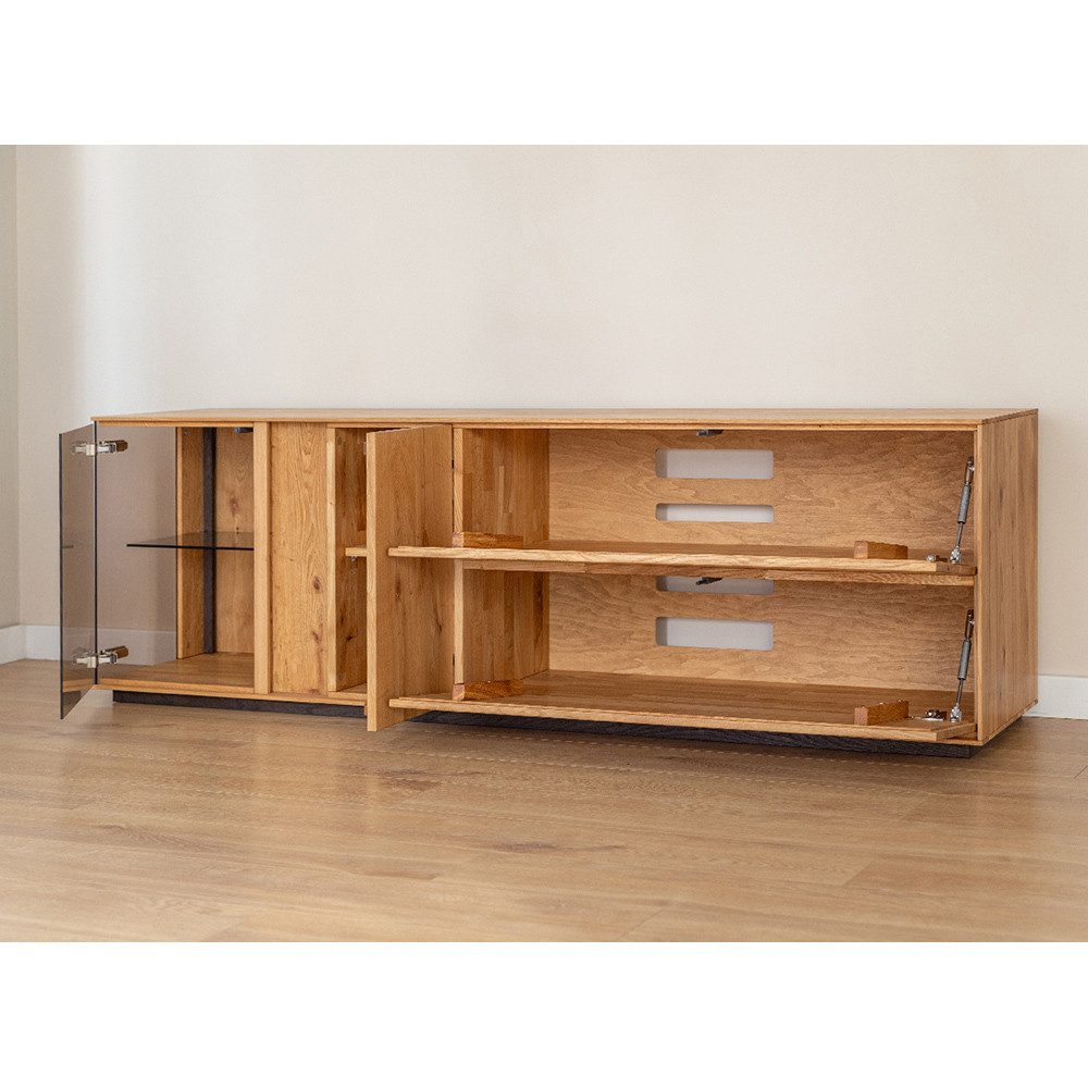Lomadox Lowboard CARISOLO-163, 185 cm breit in Eiche massiv geölt, montiert, inkl. LED-Beleuchtung