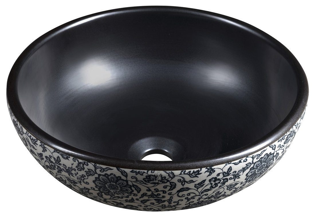 Sapho Waschtisch PRIORI Keramik-Waschtisch Ø 41cm, schwarz mit blau Muster, Sapho-PI034