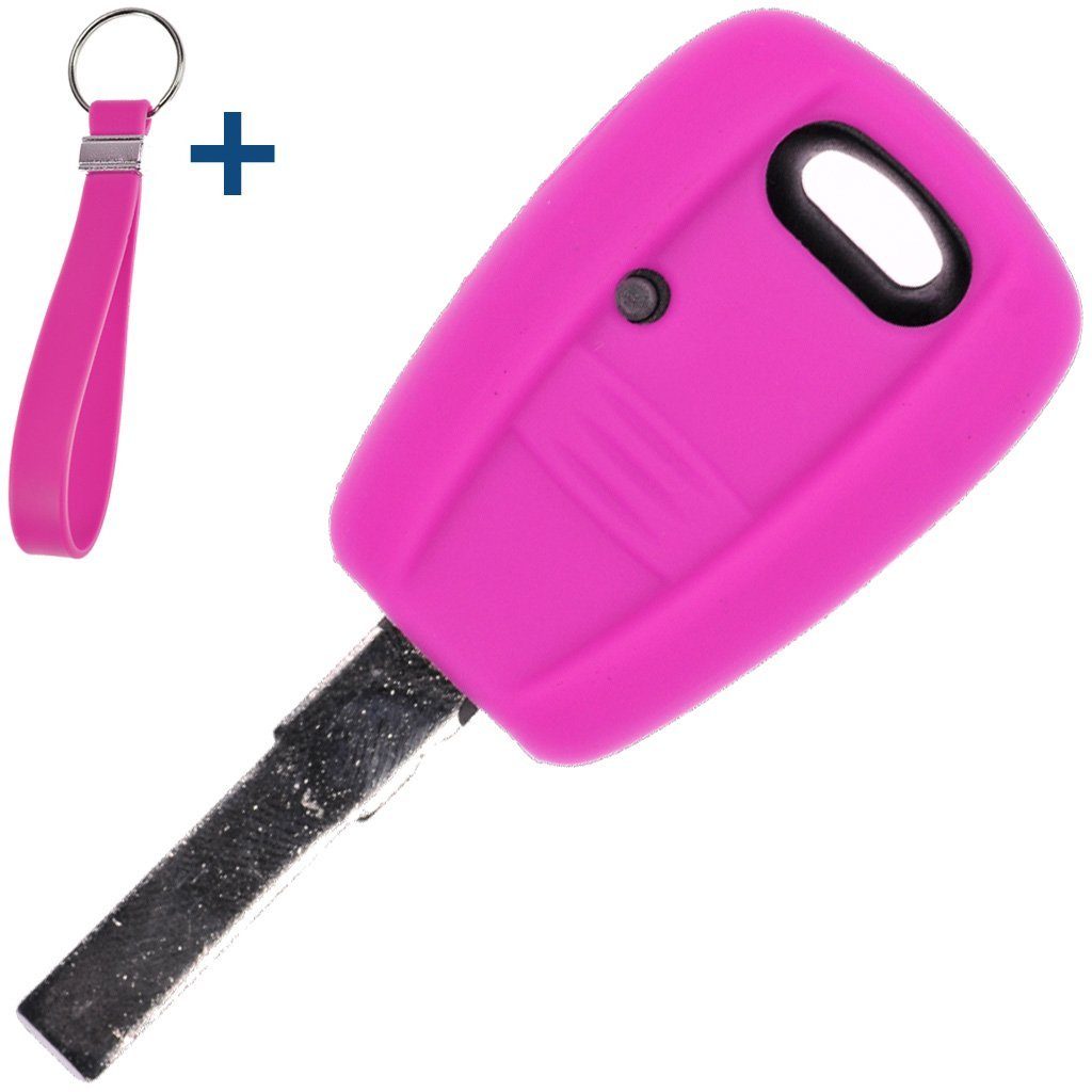 mt-key Schlüsseltasche Autoschlüssel Silikon Schutzhülle mit passendem Schlüsselband, für FIAT Panda Brava Bravo Punto Stilo 1 Tasten Funk Fernbedienung Pink