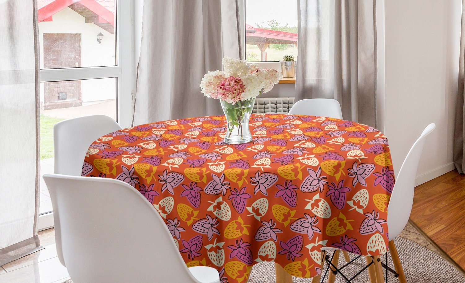 Abakuhaus Tischdecke Kreis Muster Tischdecke Erdbeeren Obst Küche Abdeckung Esszimmer Dekoration, für Bunte