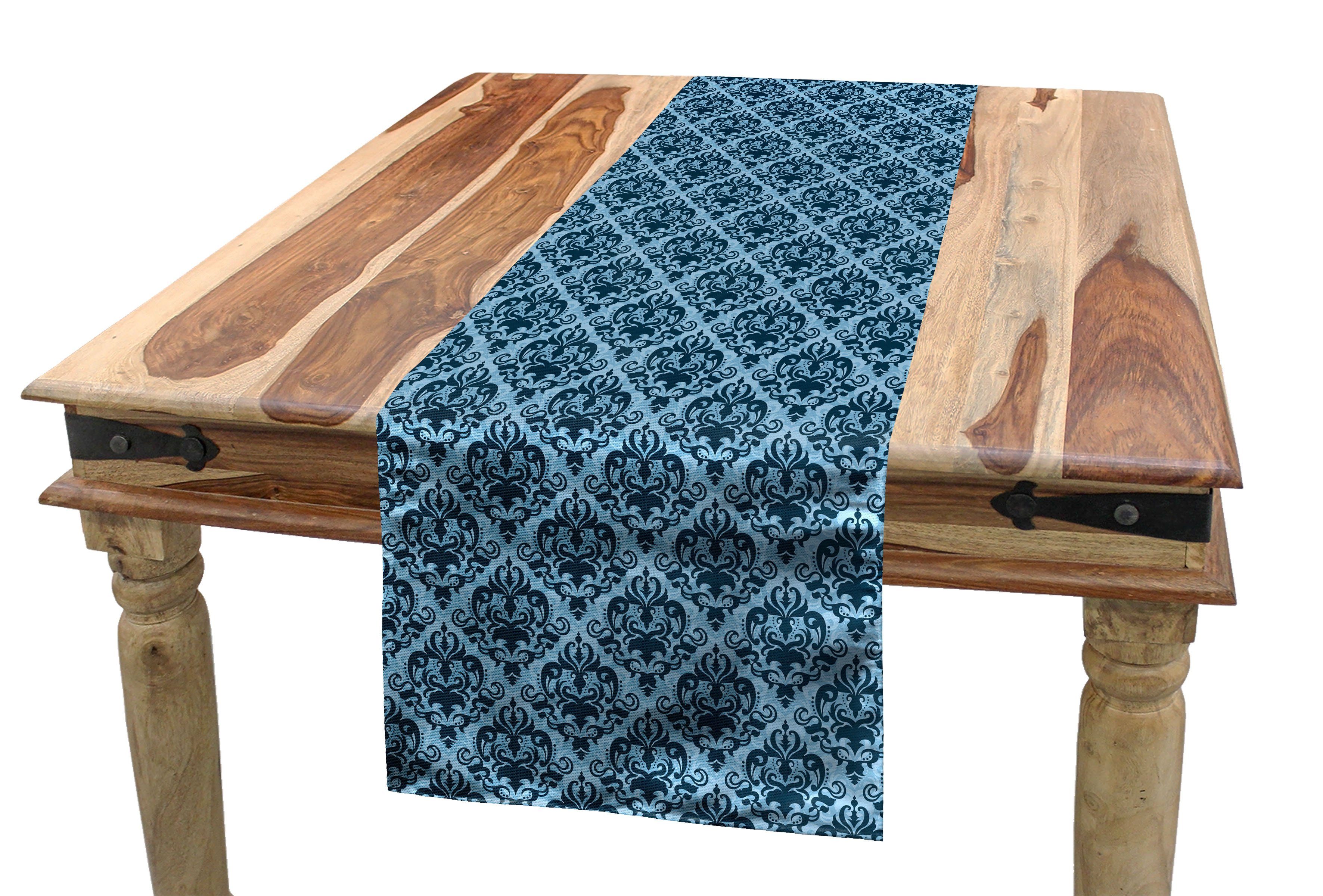 Esszimmer Tischläufer Victorian Abakuhaus Rokoko Dekorativer Küche Damast Wirbler Rechteckiger Tischläufer, Blau
