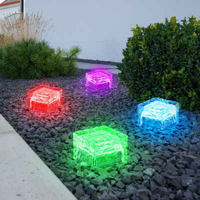 etc-shop Gartenleuchte, LED-Leuchtmittel fest verbaut, Farbwechsel, 4er Set RGB LED Solar Leuchten Steh Lampen Außen Bereich Glas