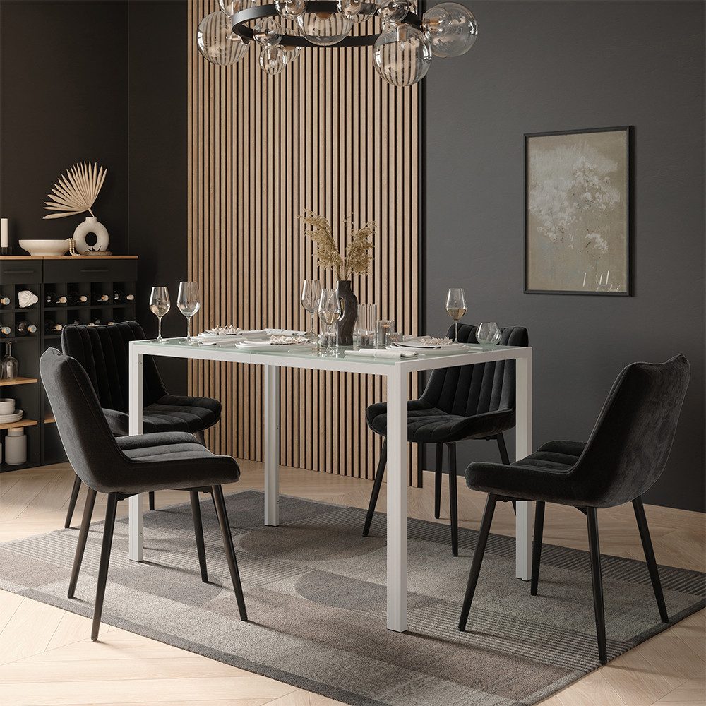Vicco Essgruppe Grand, Weiß, 120 x 70 cm mit 4 Stühlen (Schwarz), (5-tlg)