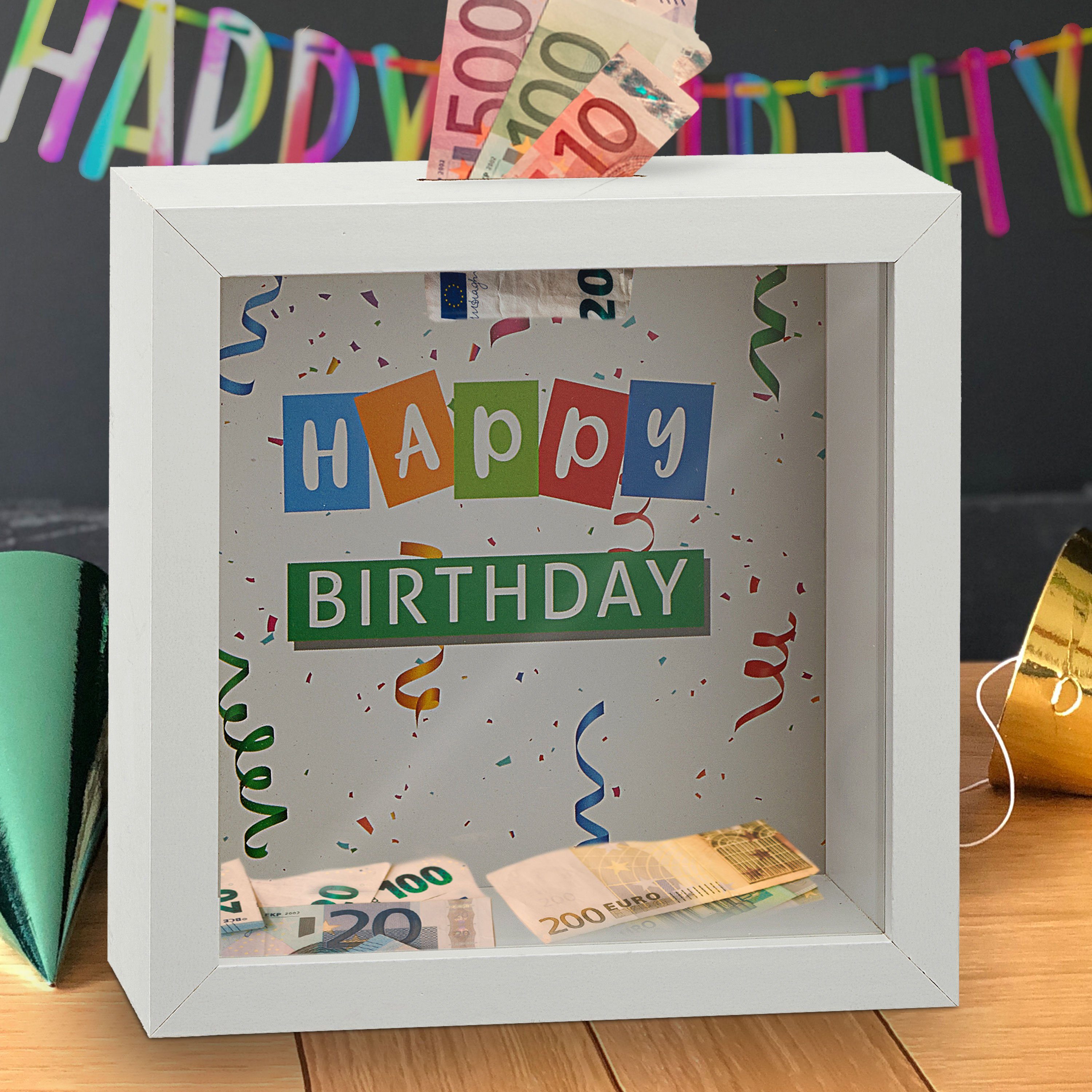 CEPEWA Spardose Spardose Geburtstag 14,5cm Rahmen MDF Glas
