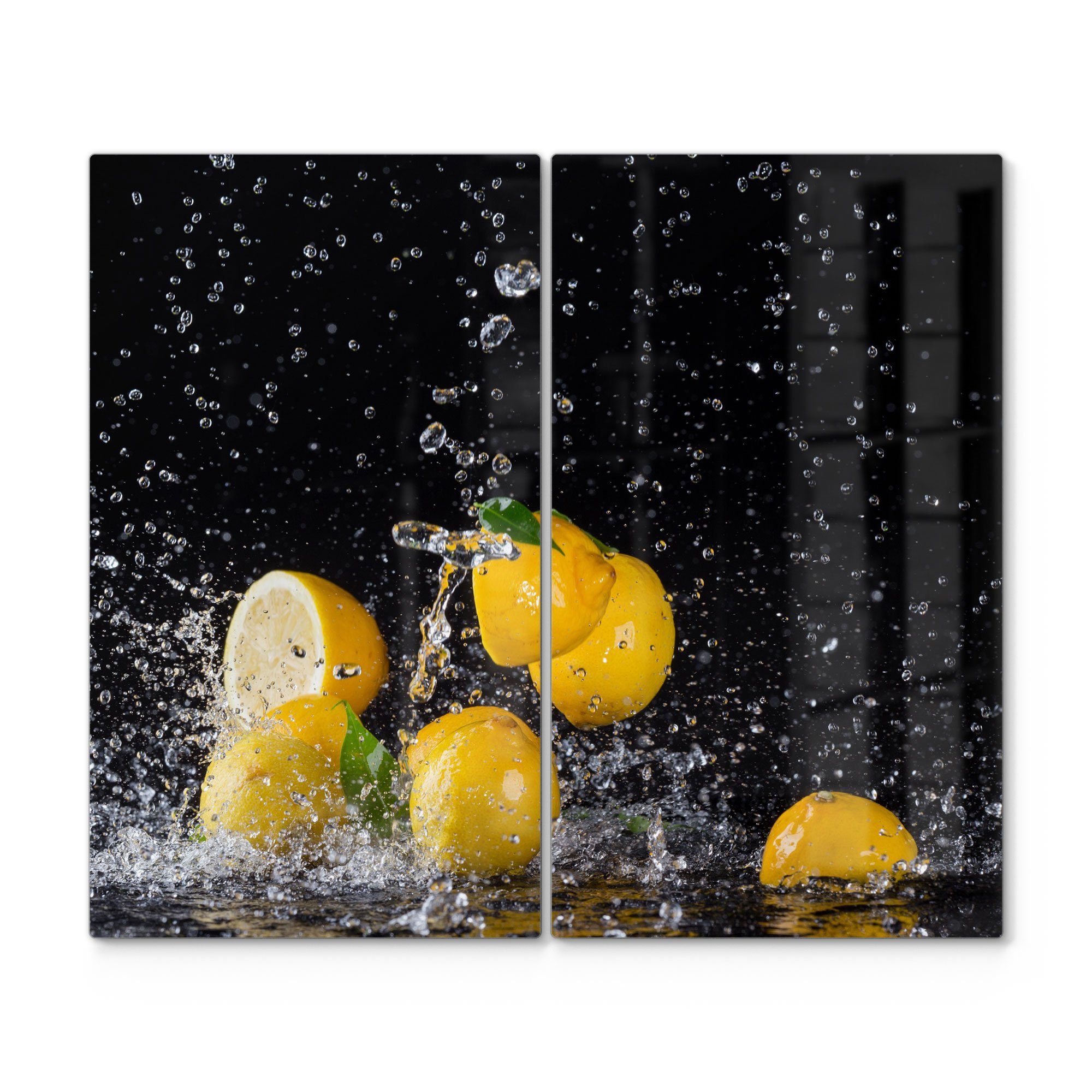 DEQORI Herdblende-/Abdeckplatte 'Zitronen und tlg), Glas, Wasserperlen', (2 Glas Herd Ceranfeld Herdabdeckplatte