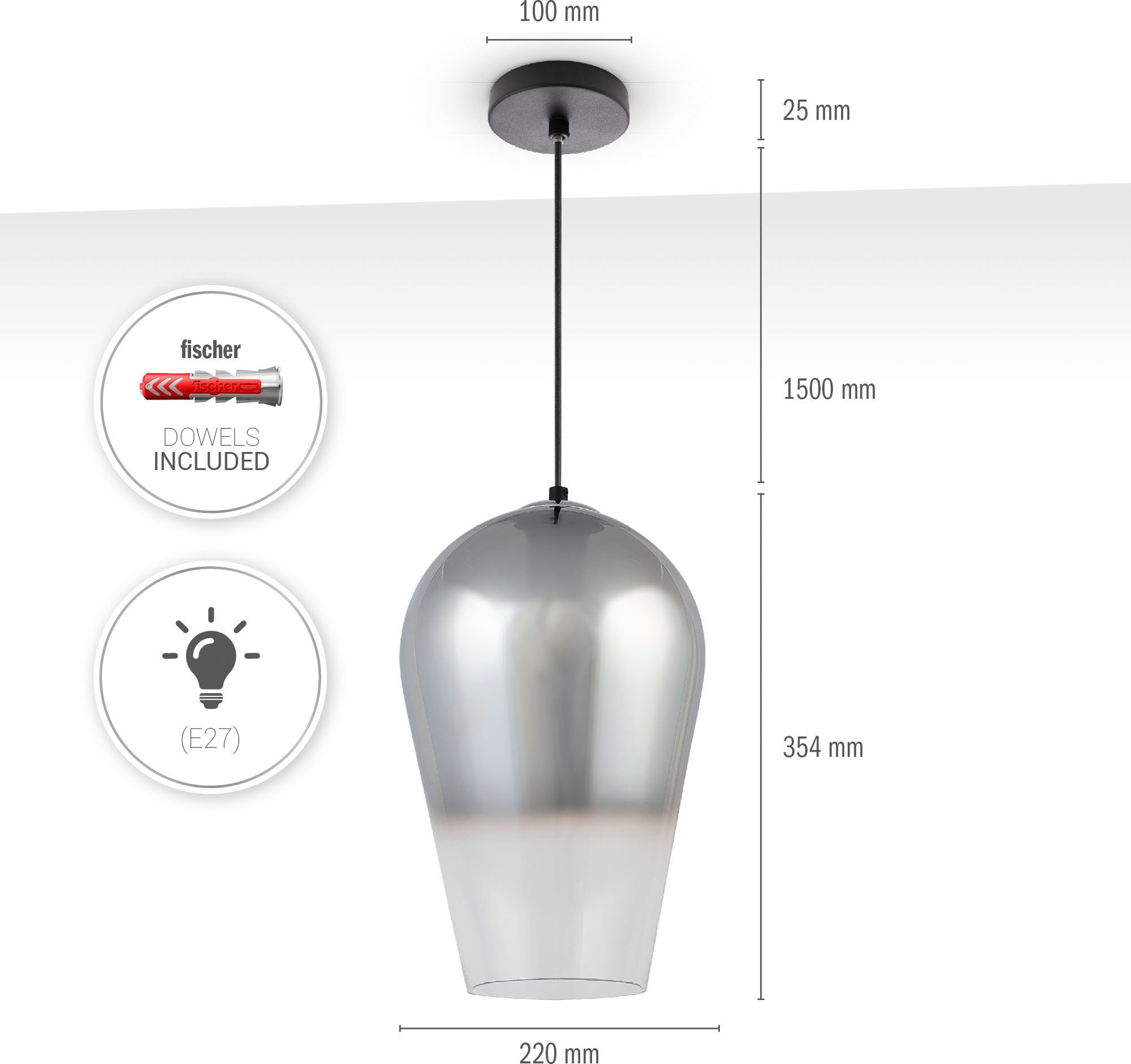 Modern Lampenschirm Esstisch ohne Glas Paco E27 DALIA, Home Wohnzimmer Hängeleuchte Leuchtmittel, Pendelleuchte
