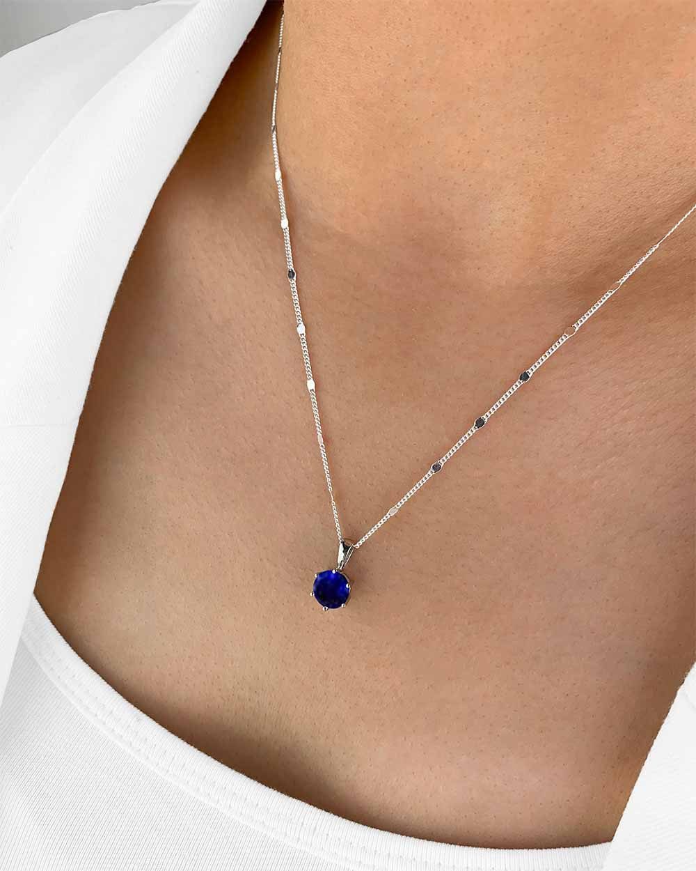 DANIEL CLIFFORD Kette mit Anhänger 'Marianne' Damen Halskette Silber 925 runder Anhänger blauer Kristall (inkl. Verpackung), größenverstellbare Silberkette silberne Plättchen, blauer Kristall