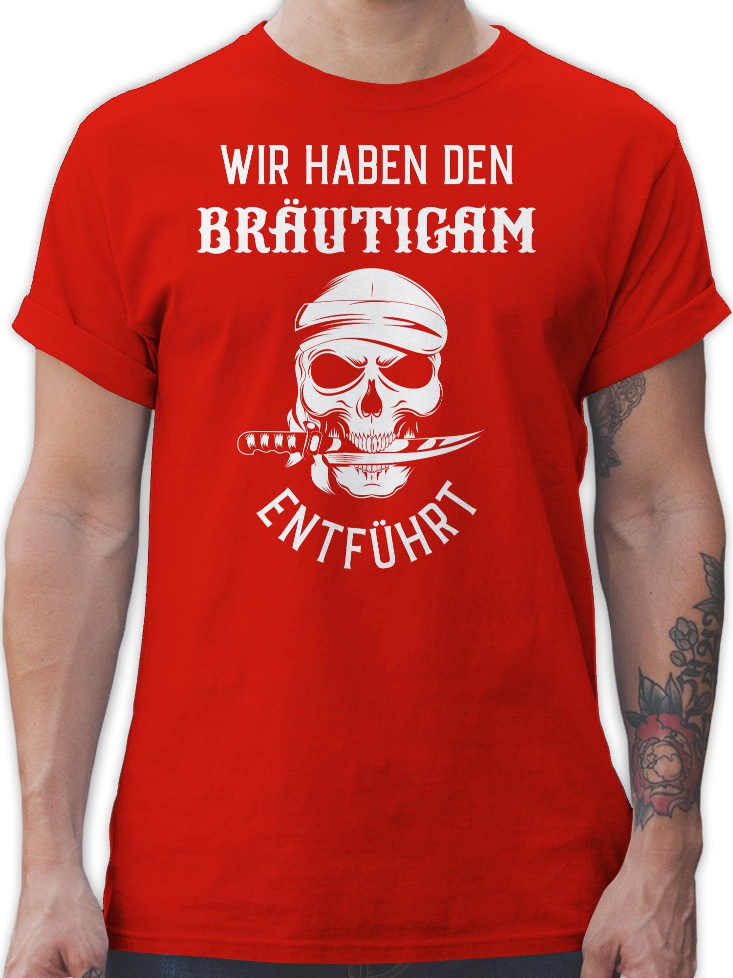 Shirtracer T-Shirt Wir haben den Bräutigam entführt Piratenkopf weiß JGA Männer 03 Rot