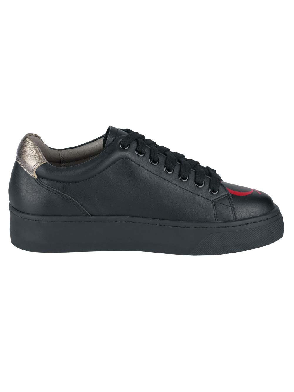 XYXYX Xyxyx Damen Marken-Leder-Sneaker mit Print, schwarz-bunt Schnürschuh